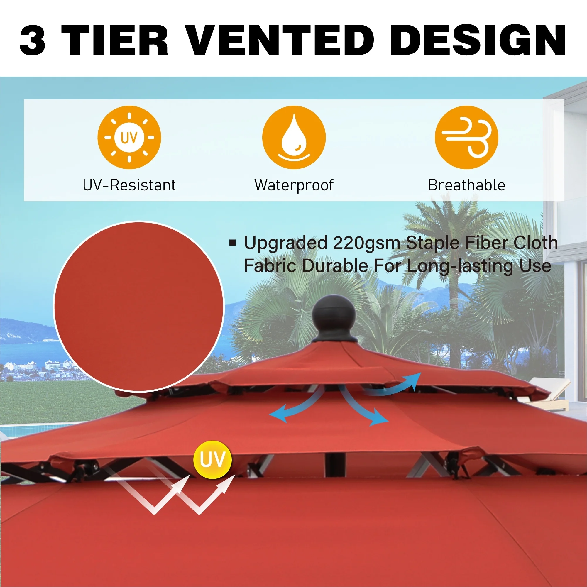 MAISON ARTS Outdoor 6-piece Patio Dining Set, 1 Square Metal table, 4 Adjustable Folding Chairs and 10ft Umbrella Red - Image 4