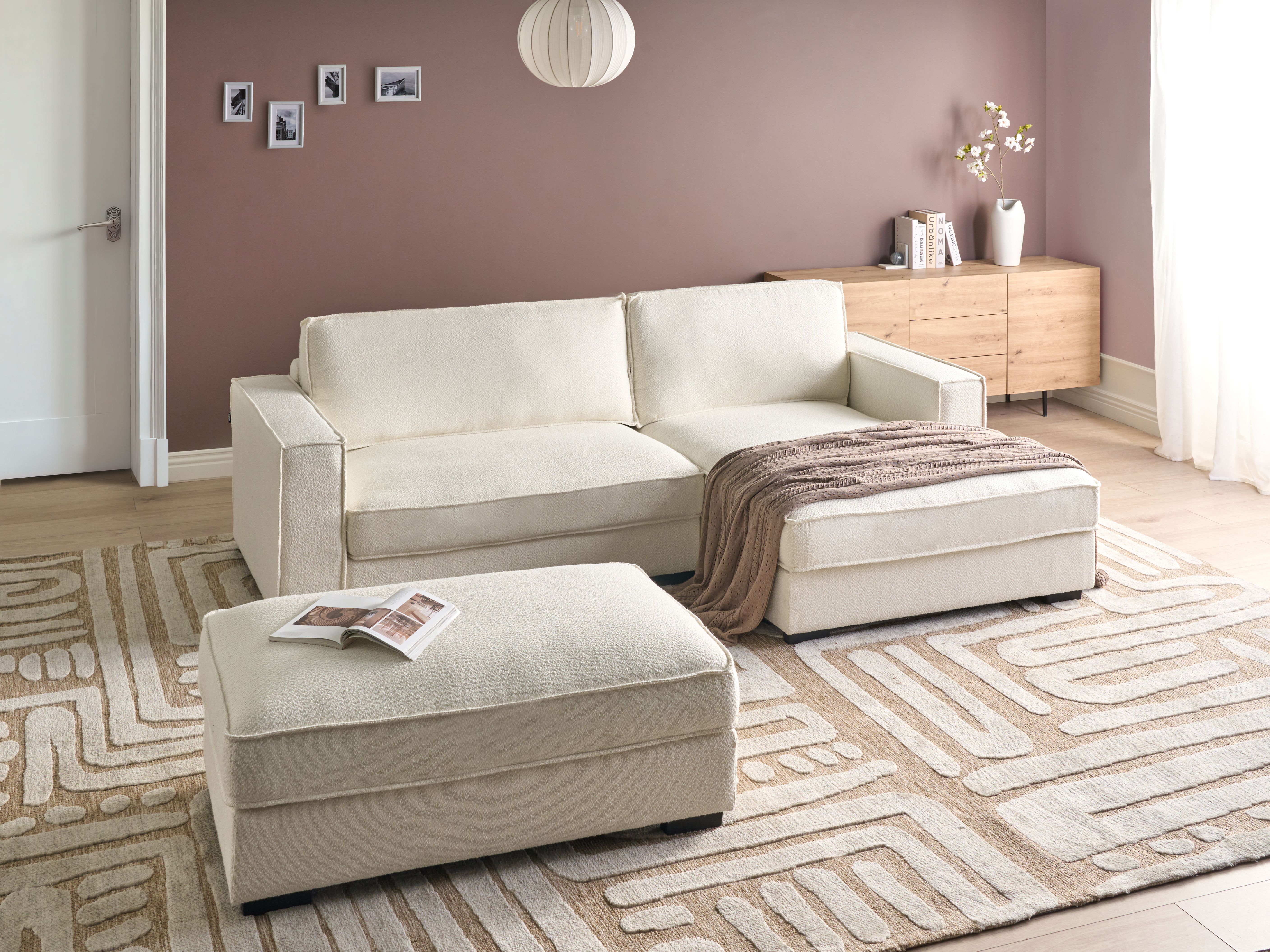 Corner Sofa RENDERS Boucle Off-White with Ottoman Left Hand