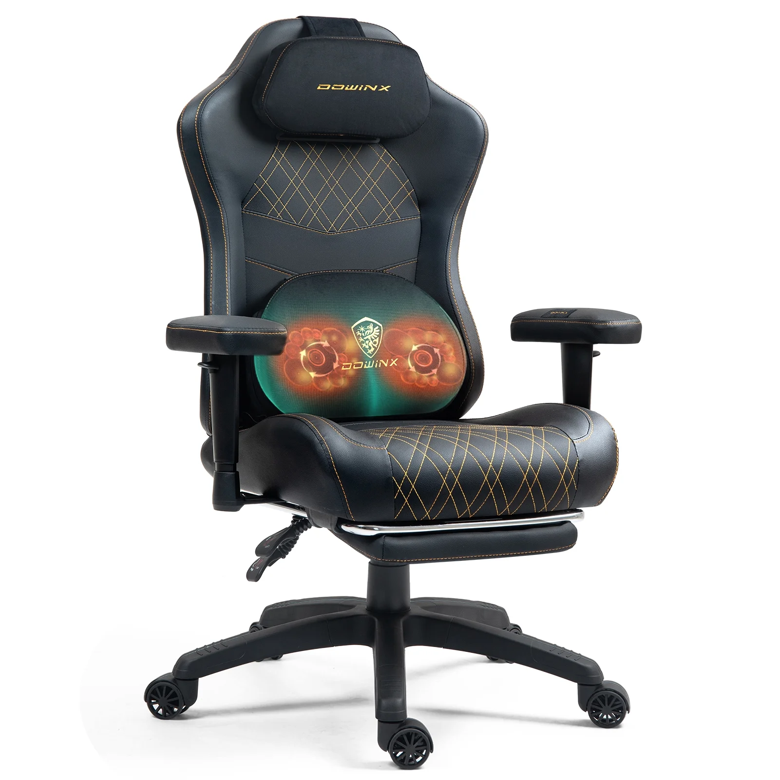 Dowinx Heated Massage Gaming Chair - Ergonomic Recliner with Pocket Spring Cushion, Adjustable Armrests & Footrest, Black-White - Image 24