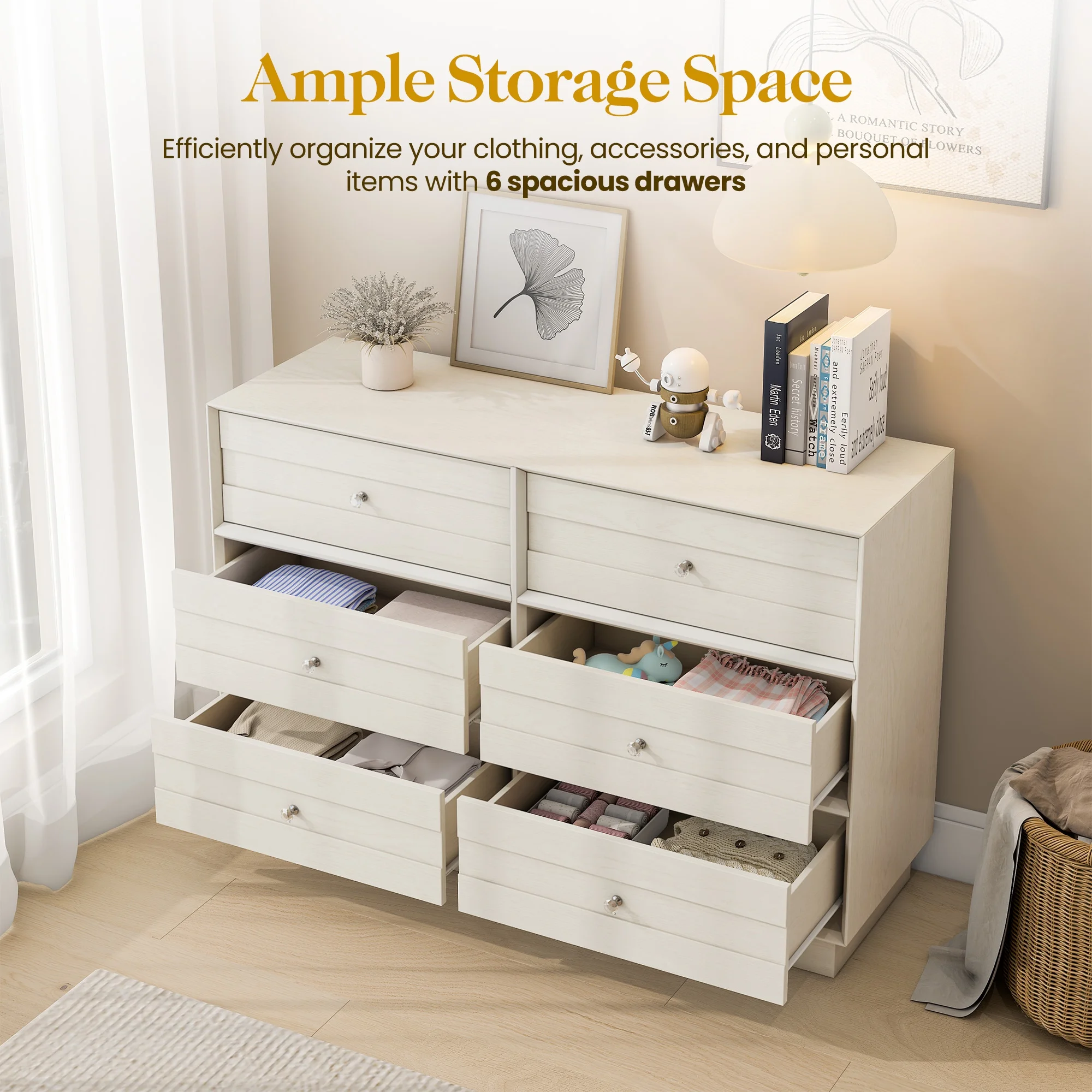 May Color Large White 3 Drawer Dresser Set of 2 with Fluted Panel, Modern Chest of Drawers with Silent Slide Drawers, Wood Accent Nightstand with Storage for Bedroom Living Room, Hallway - Image 95