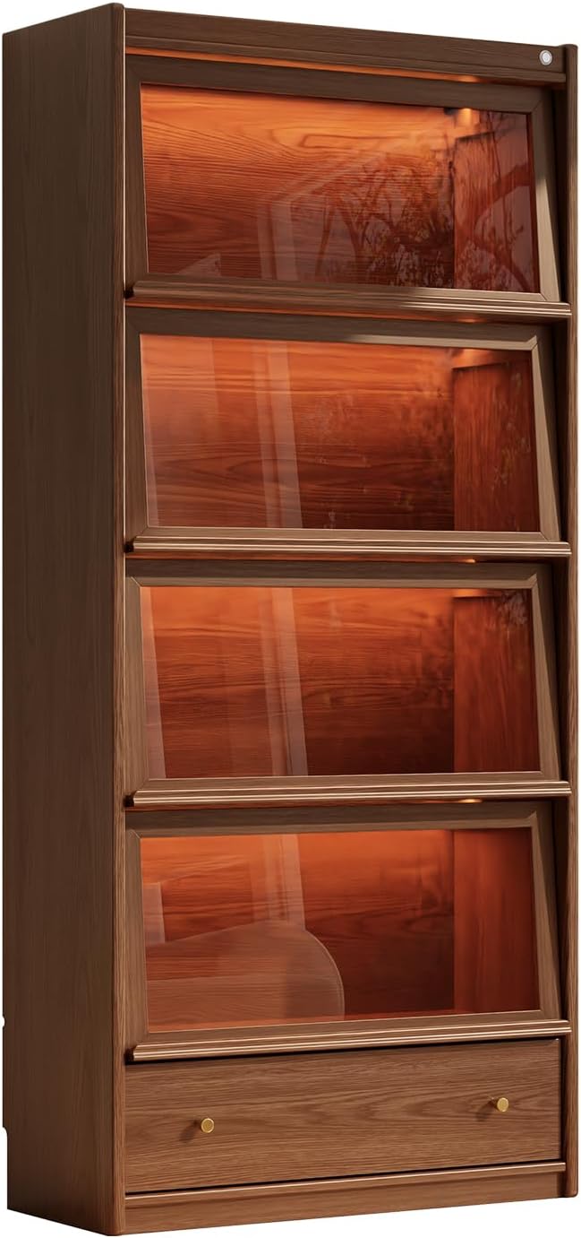 AQIMUELE Solid Wood Bookcase - 5-Tier Book case with 3 Color LED, 73.5