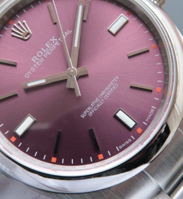 Replica Rolex Oyster Perpetual 39mm 114300 Red Grape Dial on SS Bracelet SH3132 - Top club
