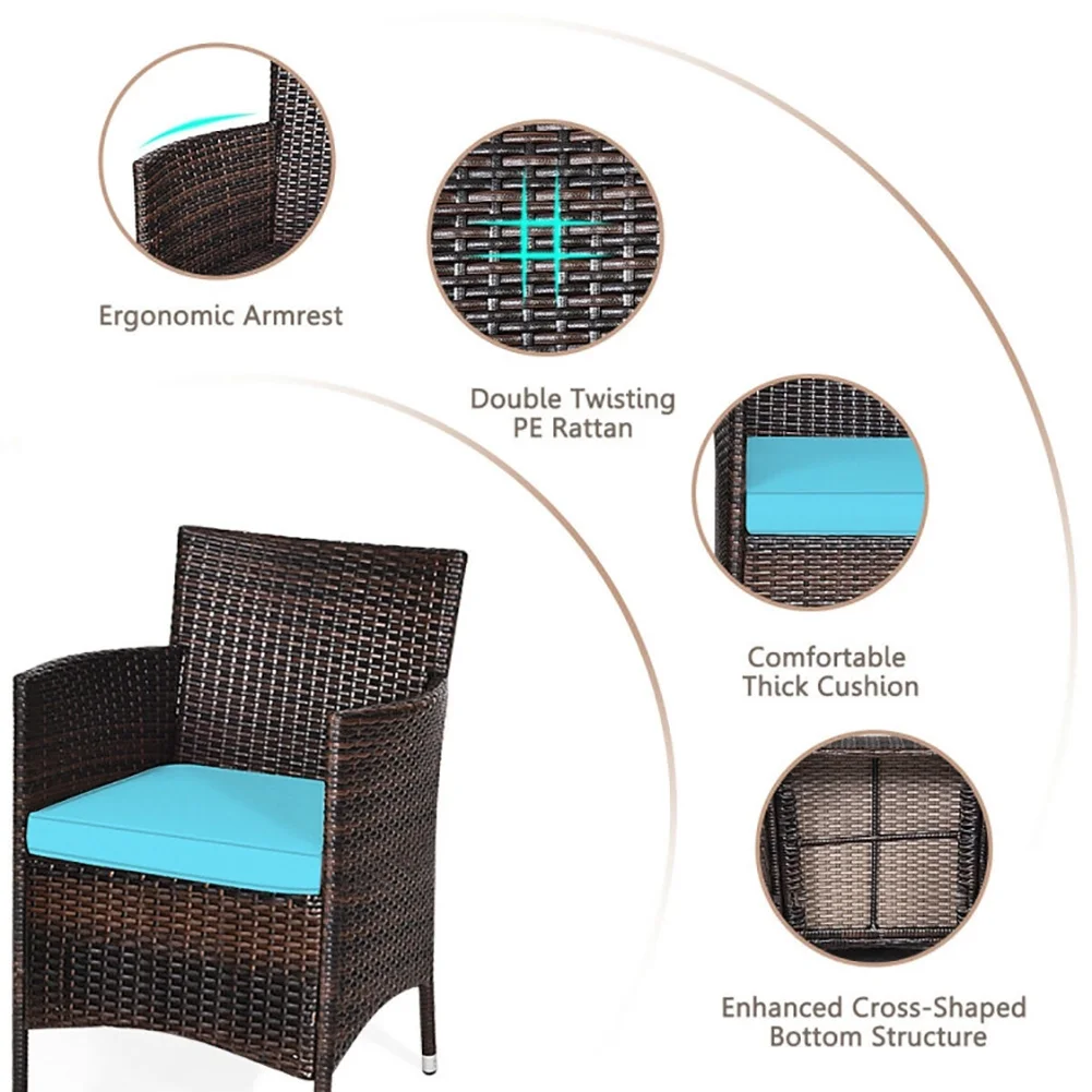 Spaco Patio Conversation Set Outdoor Rattan Wicker Furniture Set with Coffee Table & Chairs Patio Bistro with Seat Cushions for Garden Balcony Backyard Poolside