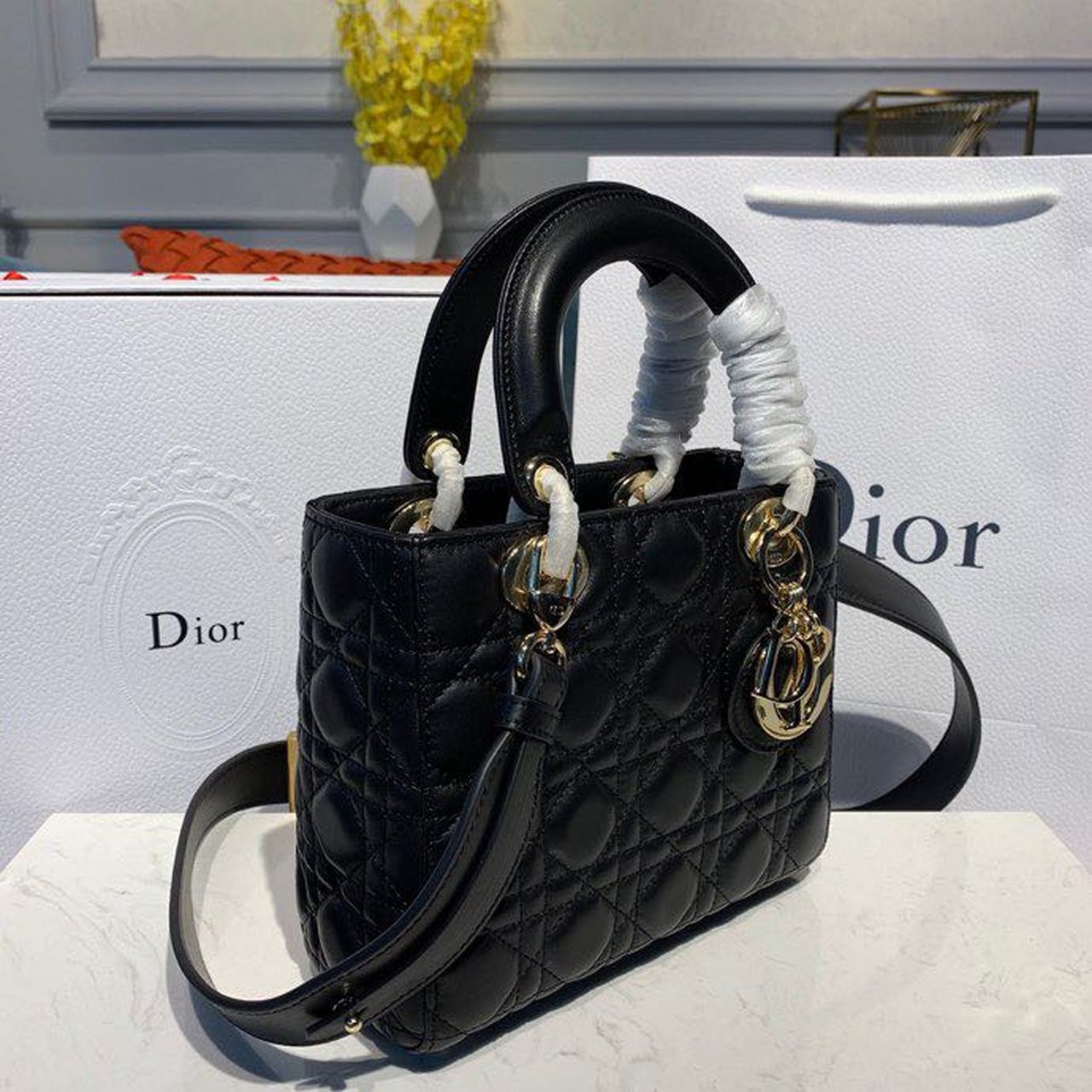 Christian Dior Small Lady Dior Bag Black For Women 8in/20cm1:1High-quality replica
