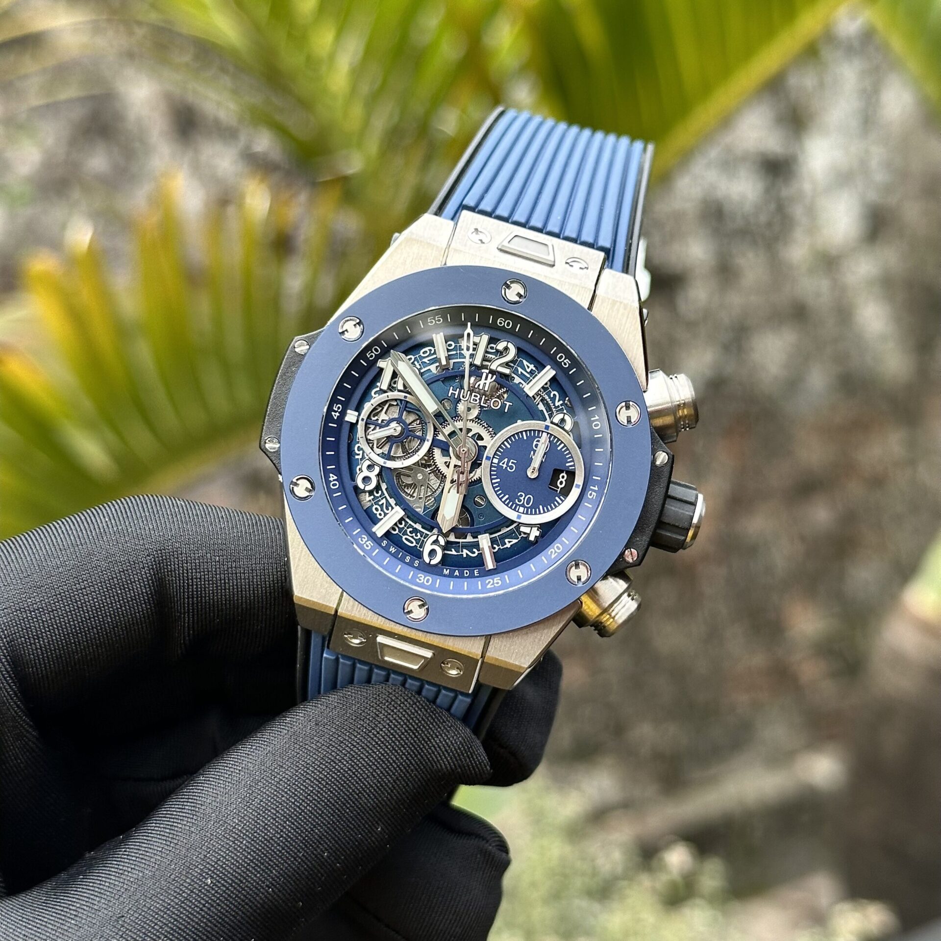 Hublot Replica Watch Big Bang Unico Titanium Blue Dial Rubber Strap 44mm - Elite Watch Atelier
