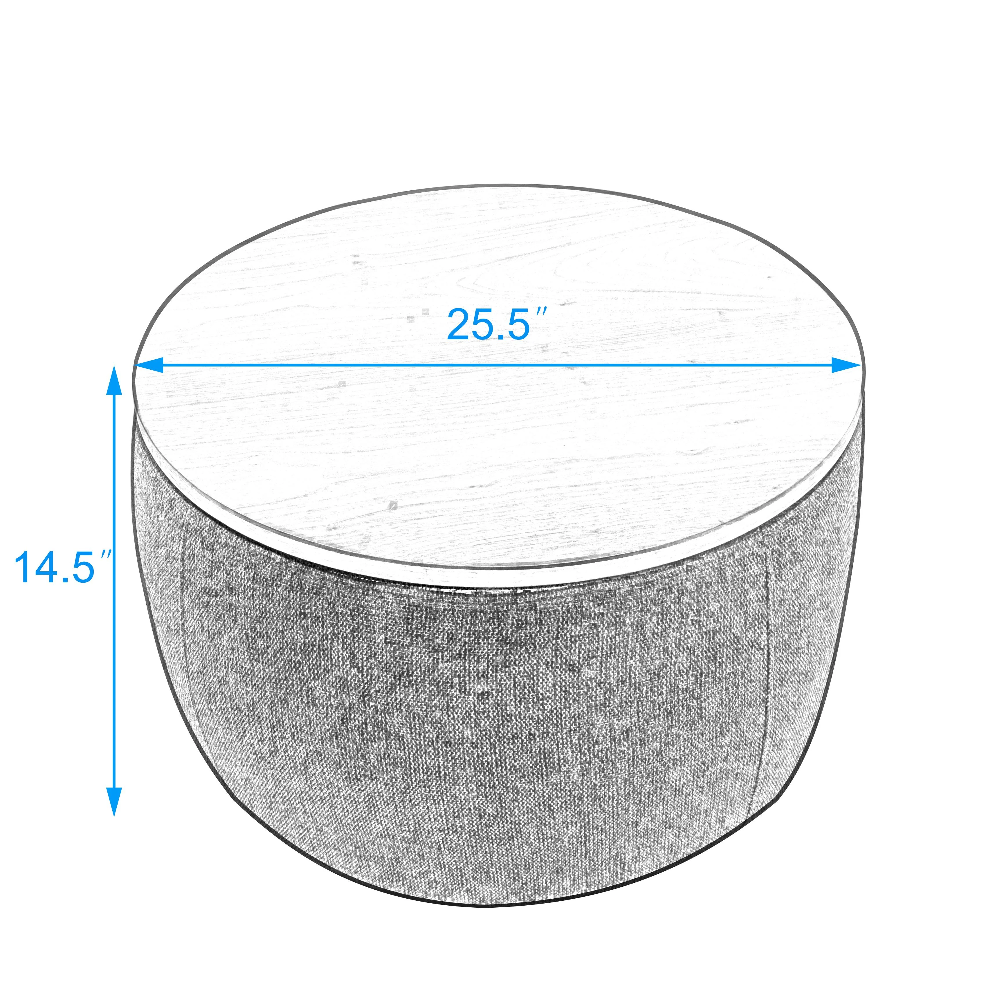BTMWAYRound Coffee Table, 2 in 1 Round Storage Ottoman with Reversible Lid Tray, Upholstered Round Storage Ottoman Coffee Table with Storage, Footstool End Table for Living Room, Bedroom, Light Gray - Image 8