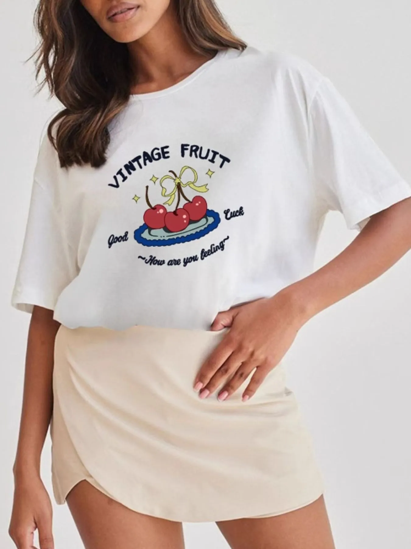 Plus Size Fruit Graphic Round Neck T-Shirt - ZKZOOK