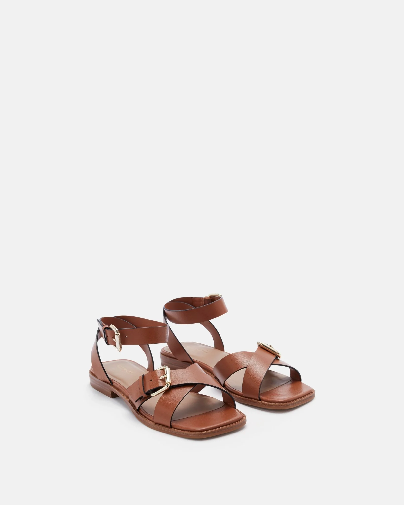 SANDALES KELSEY CARAMEL - Sandales plates à brides chevilles