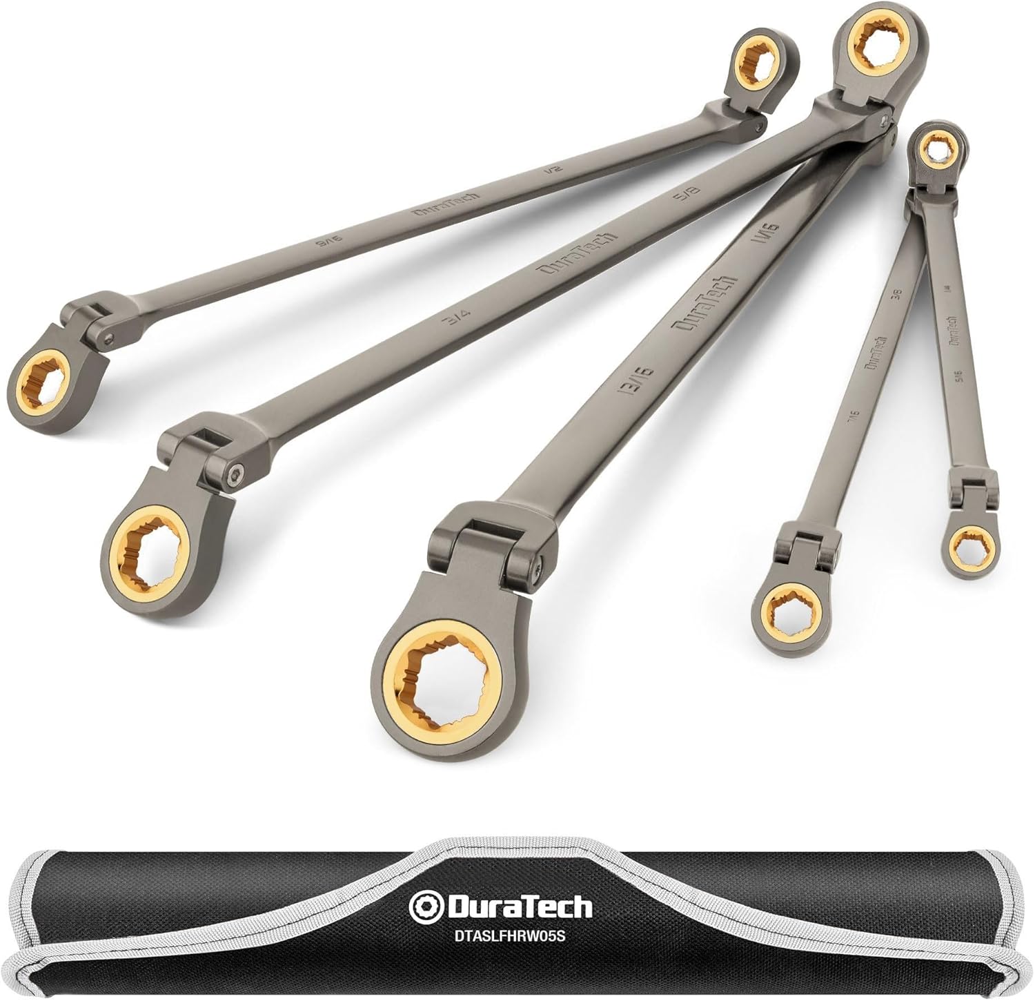 DURATECH Extra Long Anti-Slip Ratcheting Wrench Set, Double Box End Wrench Set, 5-Piece, SAE, 1/4 