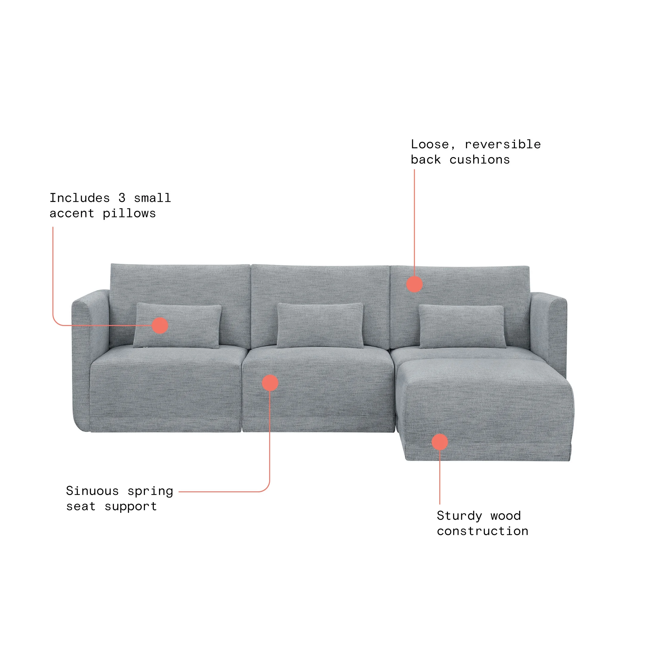 Beautiful Drew Modular Sectional Sofa with Ottoman by Drew Barrymore, Gray Fabric - Image 6