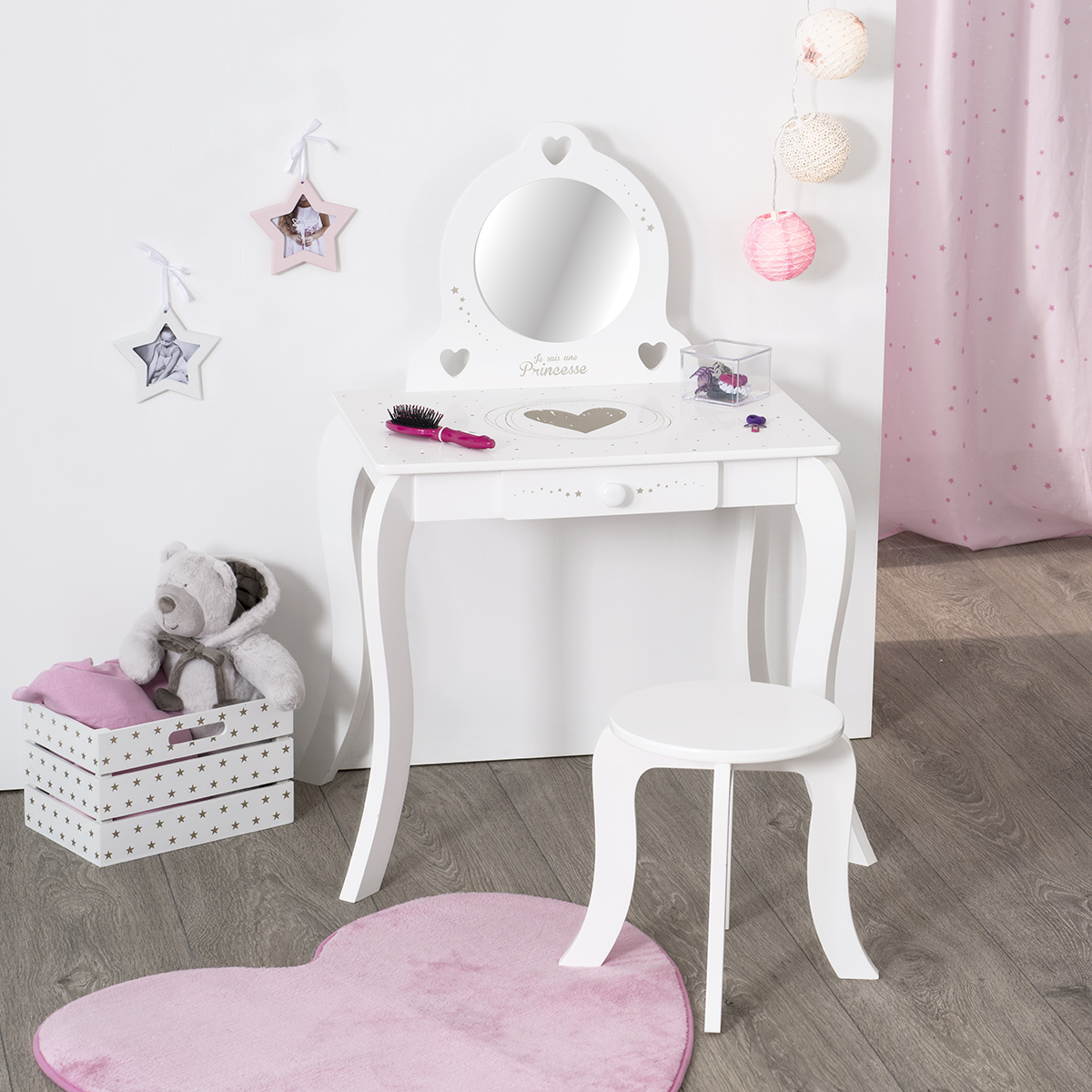 Kids dressing table and stool White, L.71.5 cm
