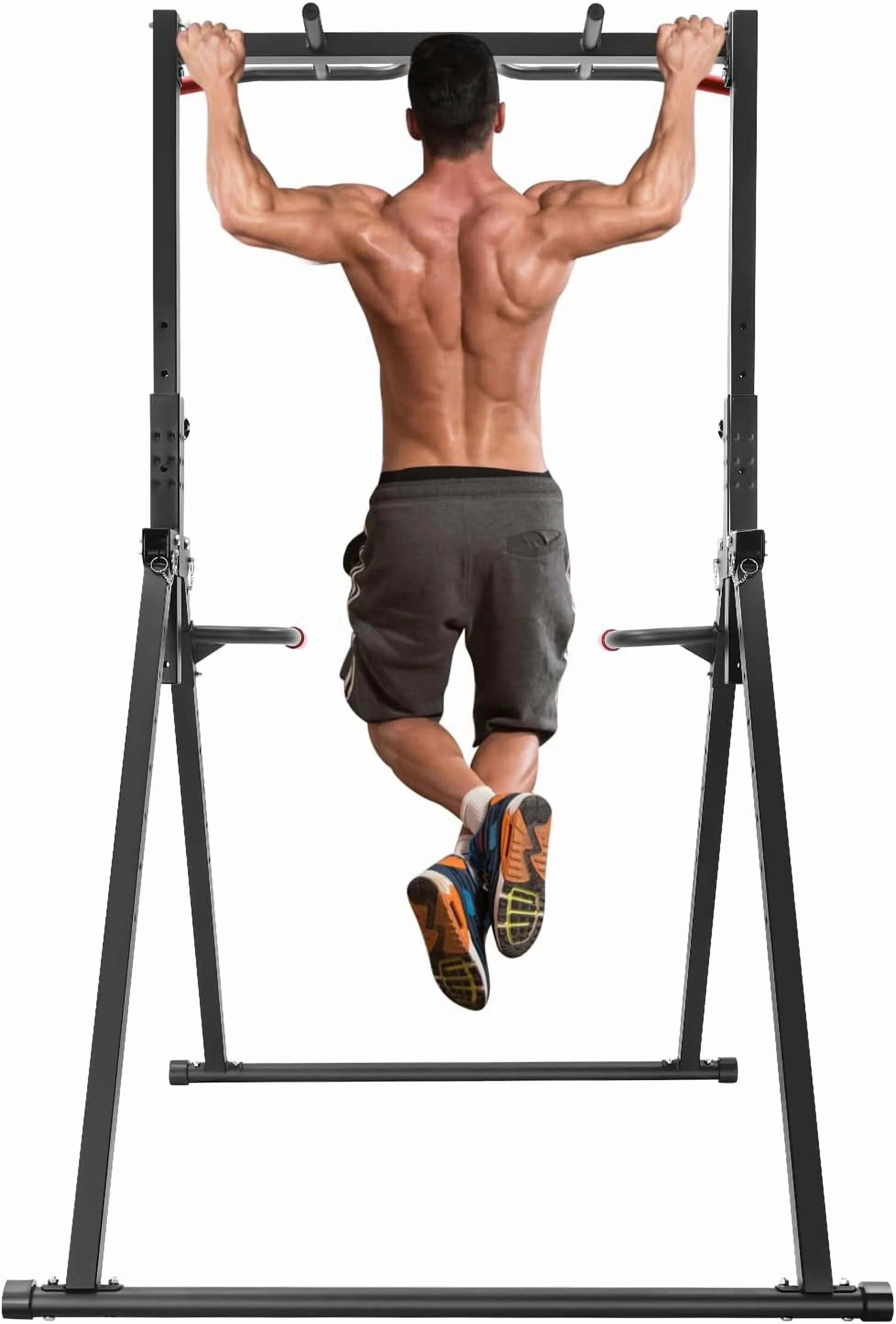 Power Tower Pull Up Bar Station Foldable Pull Up Rack Dip Station 5.74-7.55ft Height Adjustable Home Strength Training Fitness Workout Equipment, Up to 440lbs (With double bars) - Image 8