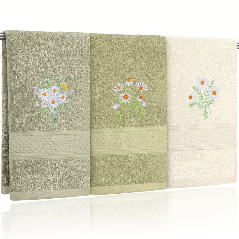 Solid Color Daisy Embroidered Towel, High Quality Bathroom, Hotel Suitable, Hand Towel, Face Towel