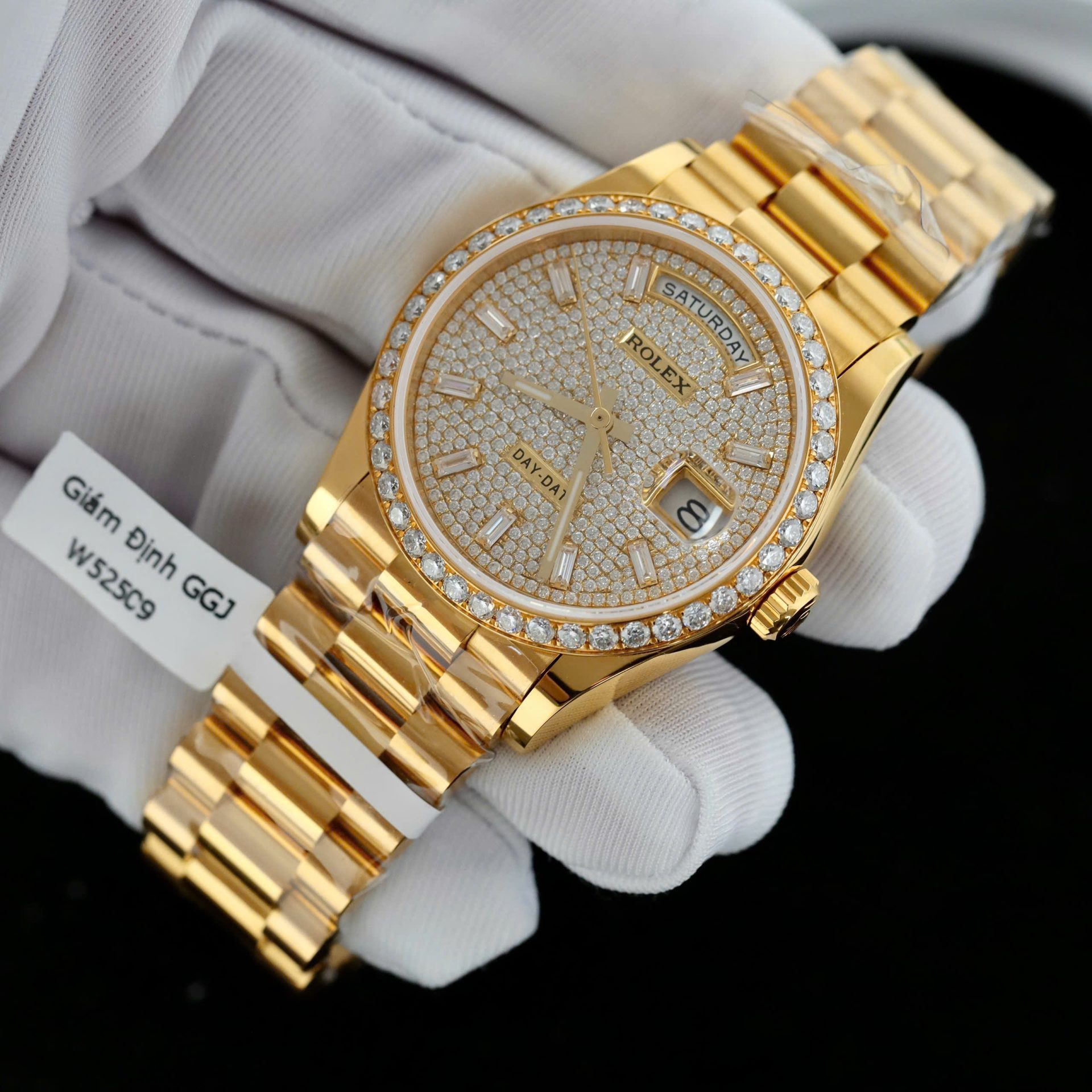 Rolex Day-Date 18K Gold Wrapped + Moissanite Diamonds Copies Watches GM Factory 36mm - Top club