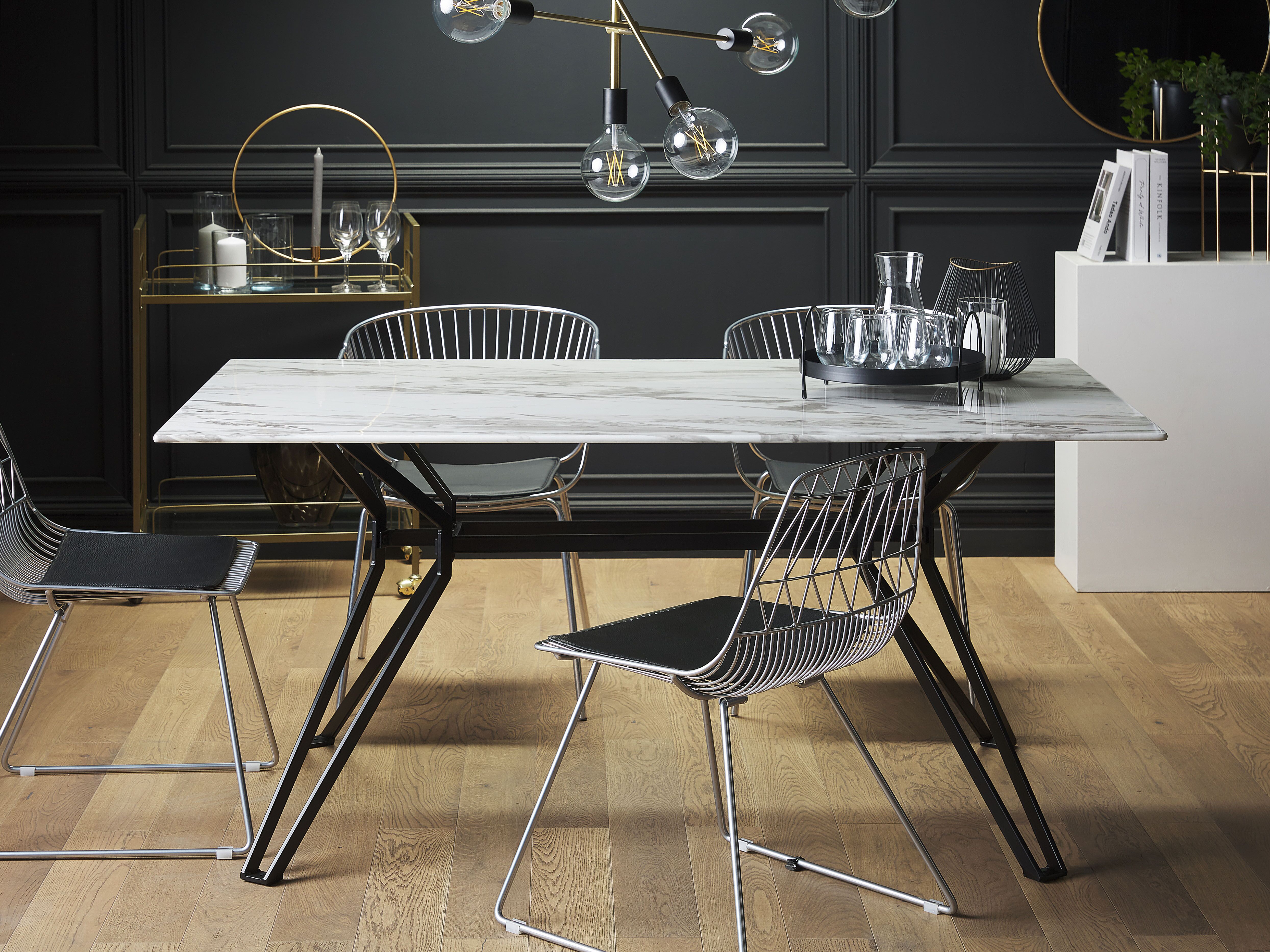 Dining Table BALLINA White Marble 160 cm 90 cm Tempered Glass
