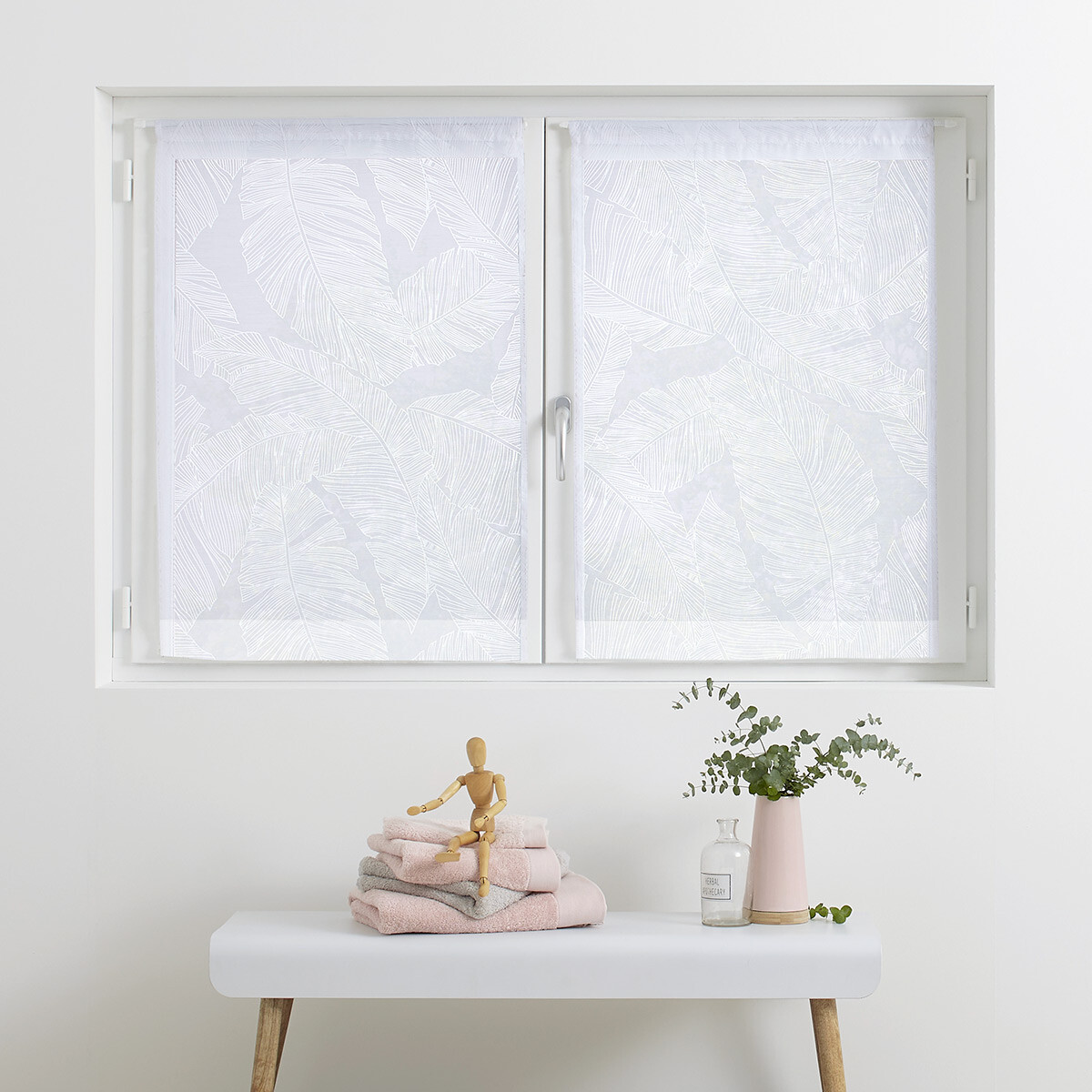Set of 2 sheer curtain "Leaf" White, 60x90 cm
