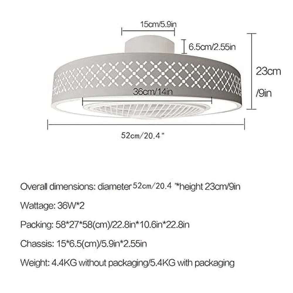 20 inches Ceiling Fan with Light - Modern Enclosed Timing Dimmable LED Low Profile Flush Mount Enclosed Ceiling Fans with Light Remote Control for Bedroom Living Room