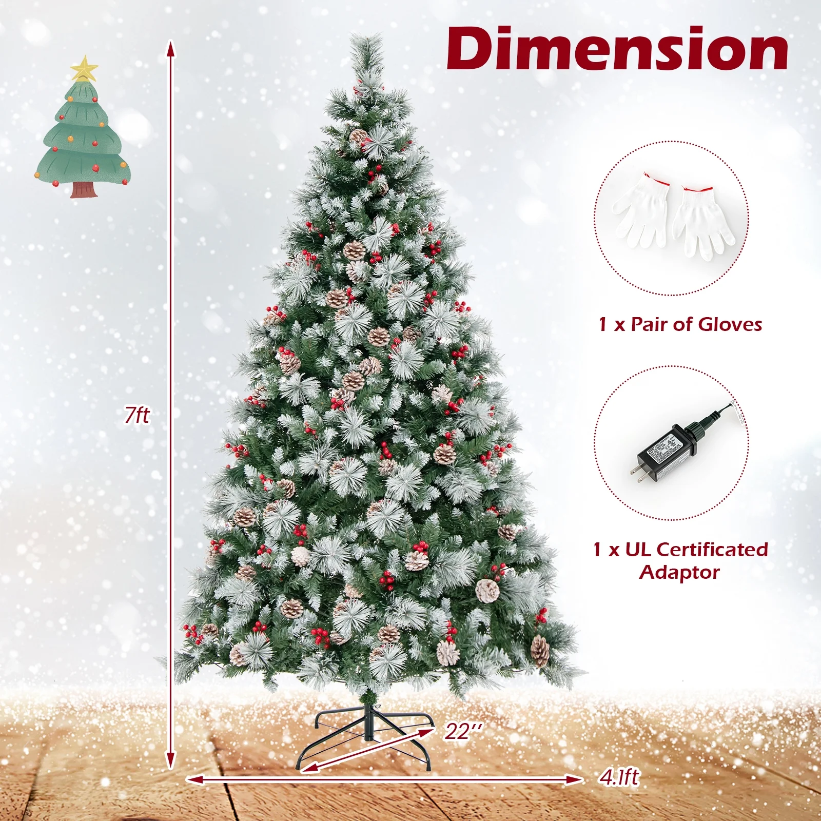 Costway 7 FT Pre-Lit Artificial Christmas Tree Hinged with Pine Needles 400 LED Lights - Image 3