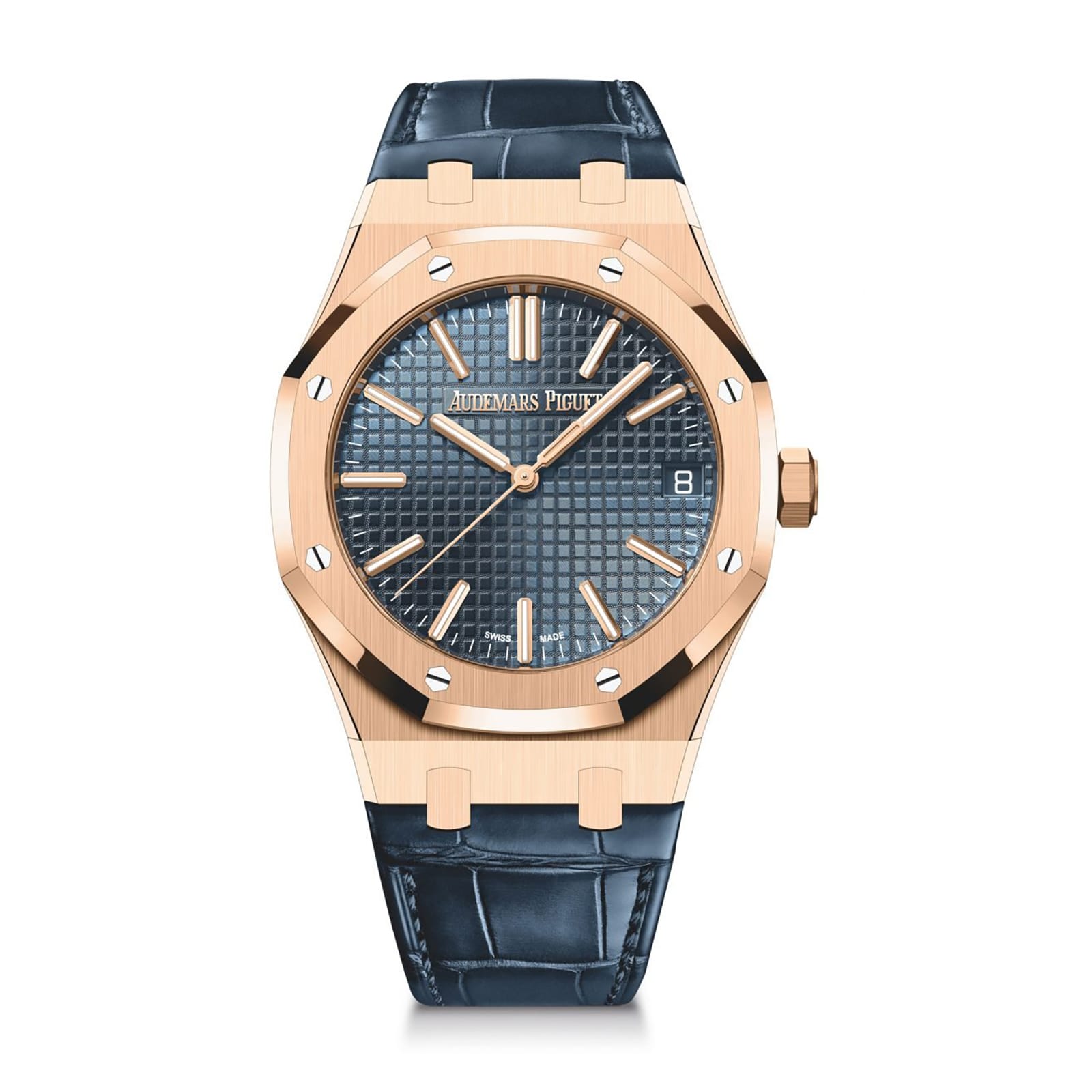 Audemars Piguet Replica AP Watch Royal Oak Selfwinding ��50th Anniversary�� 41mm Rose Gold Blue Dial Leather Strap 15510OR.OO.D315CR.01-APS(1:1 replica) - Top club