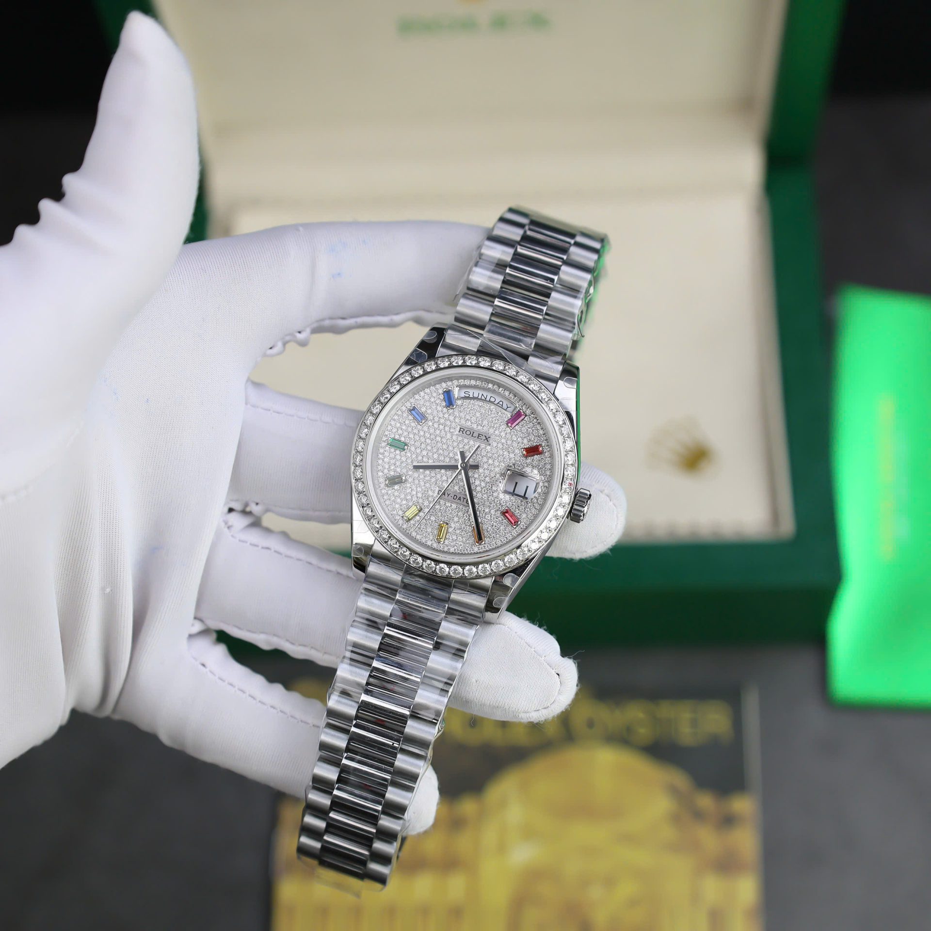 Rolex Day-Date Best Copies Watch Custom Diamonds Moissanite GM Factory 40mm - Elite Watch Atelier