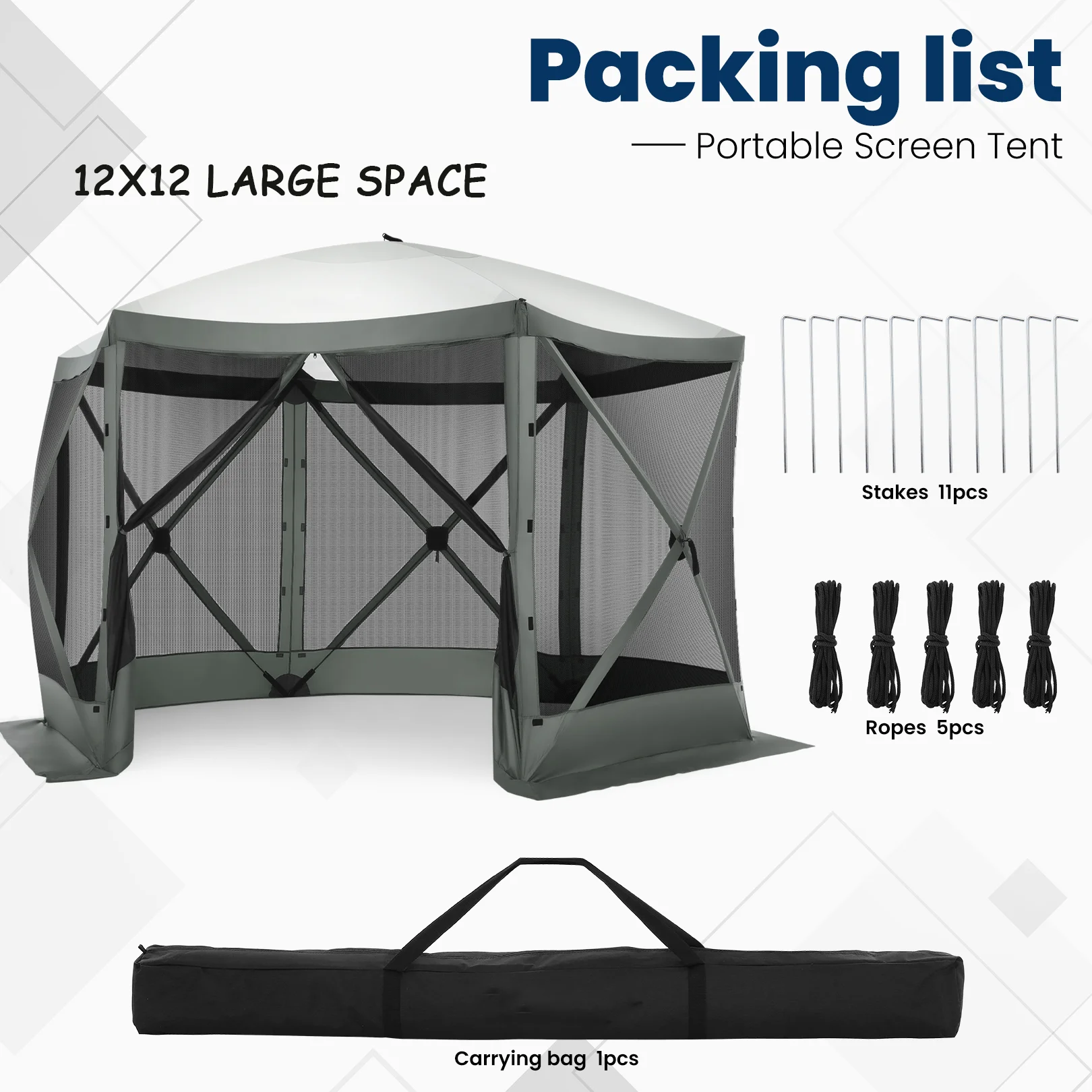 COBIZI 12'x12' Pop-up Gazebo Outdoor Camping Tent with 6 Sides Mosquito Netting, Waterproof, UV Resistant, Portable Screen House Room, Easy Set-up Party Tent with Carry bag, Ground Spike, Brown - Image 25
