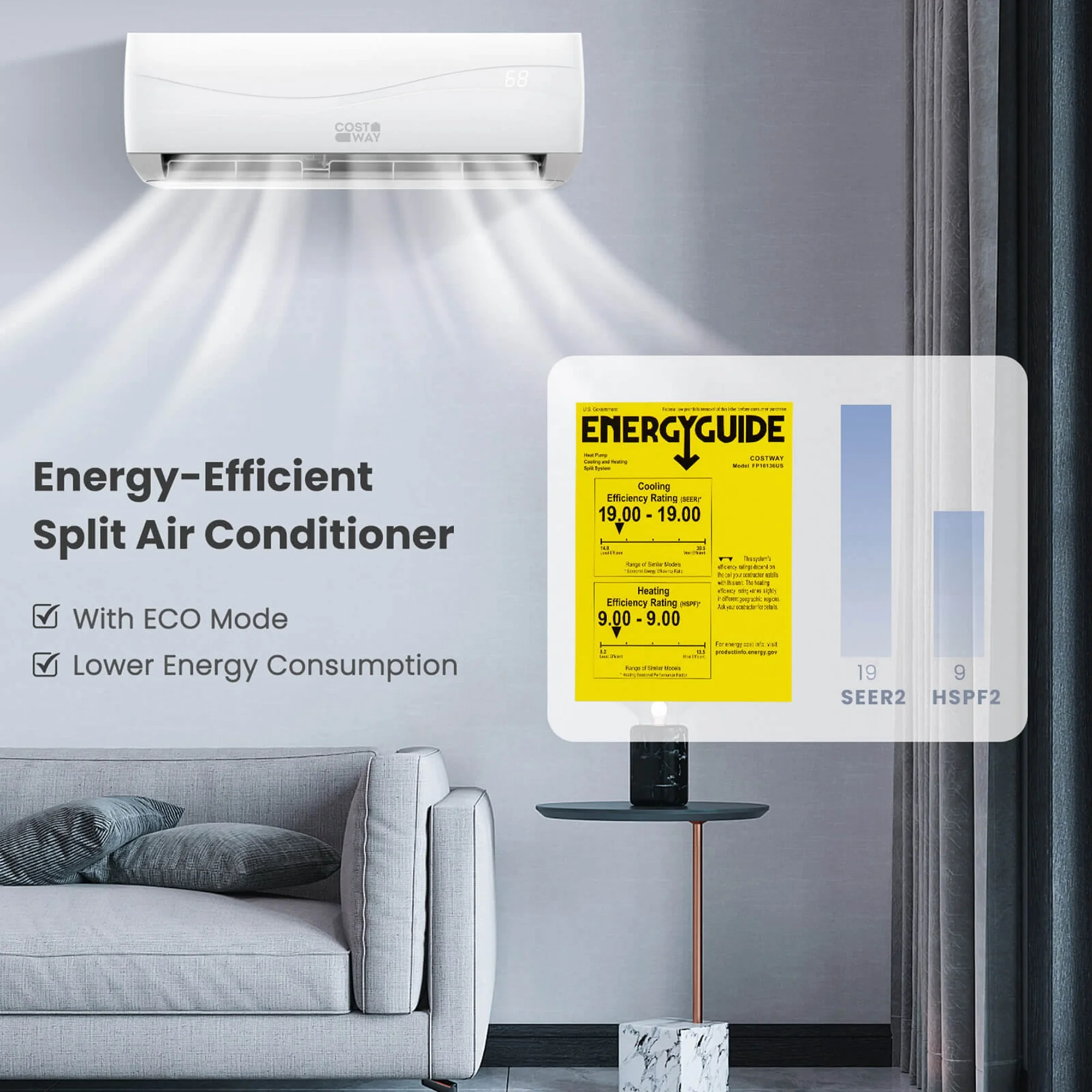 Costway 18000 BTU Mini Split Air Conditioner & Heater 19 SEER2 1250 Sq. Ft Coverage - Image 9