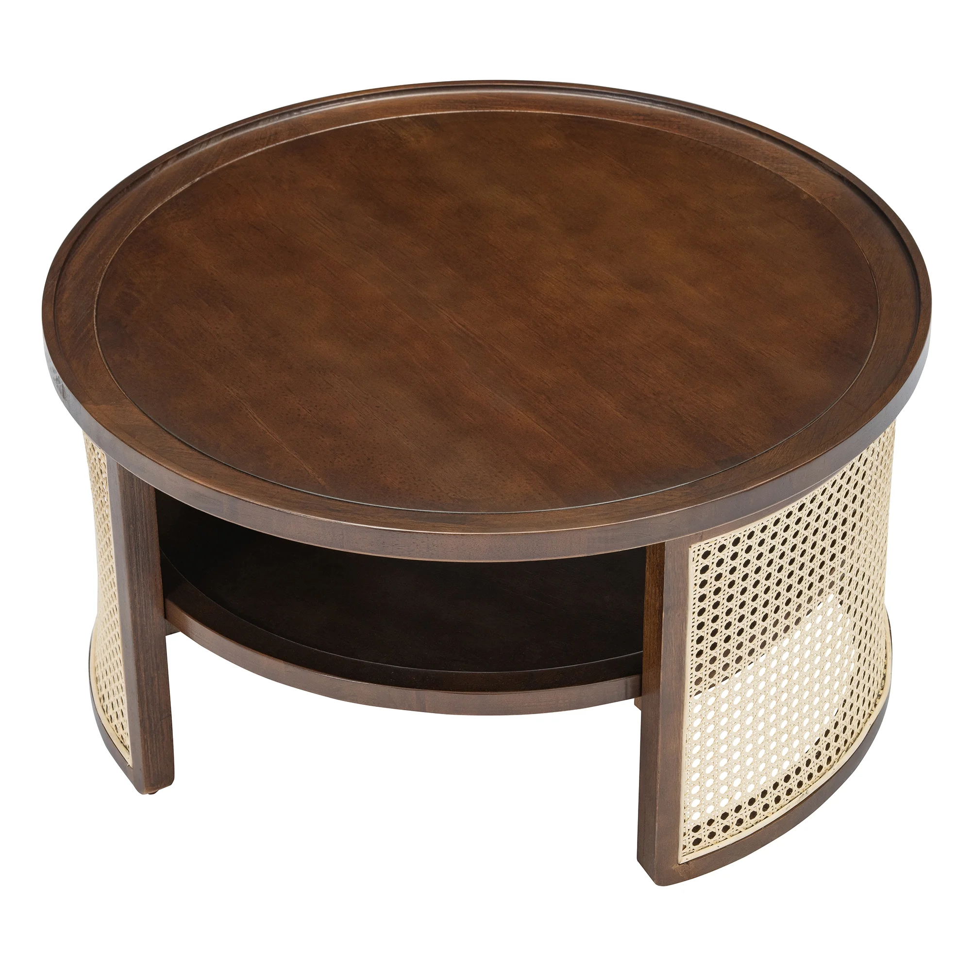 Harper & Bright Designs Rattan Round Coffee Table with Storage Shelf, Round Cane Wood Center Table for Living Room, 37'' Brown - Image 39