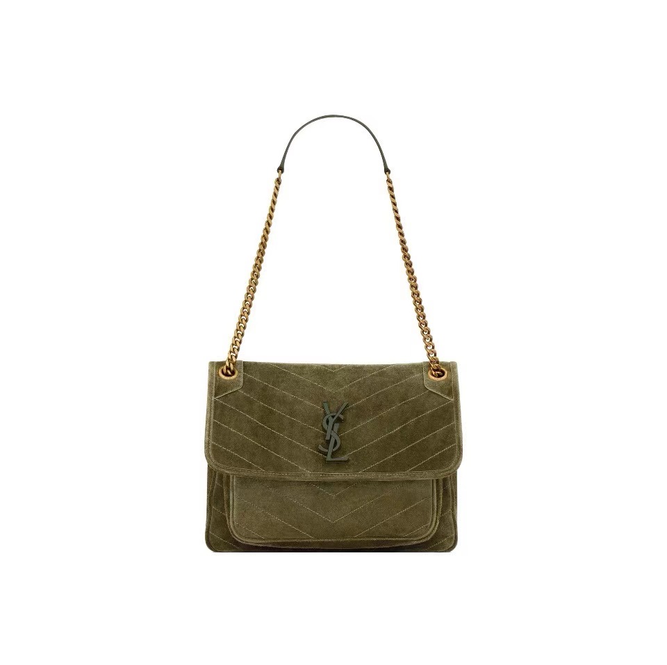 Saint Laurent YSL Niki Quilted Suede Handbag