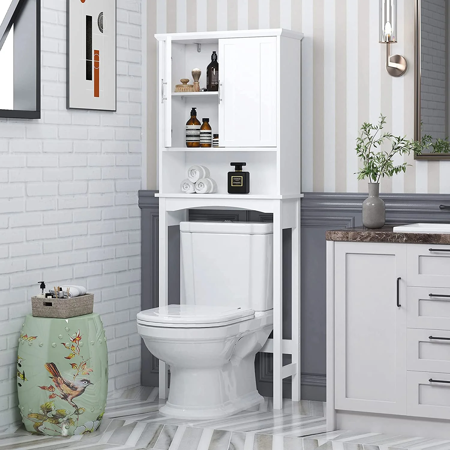 Spirich Home Over The Toilet Storage Cabinet, Bathroom Shelf Over Toilet, Bathroom Organizer Space Saver, White
