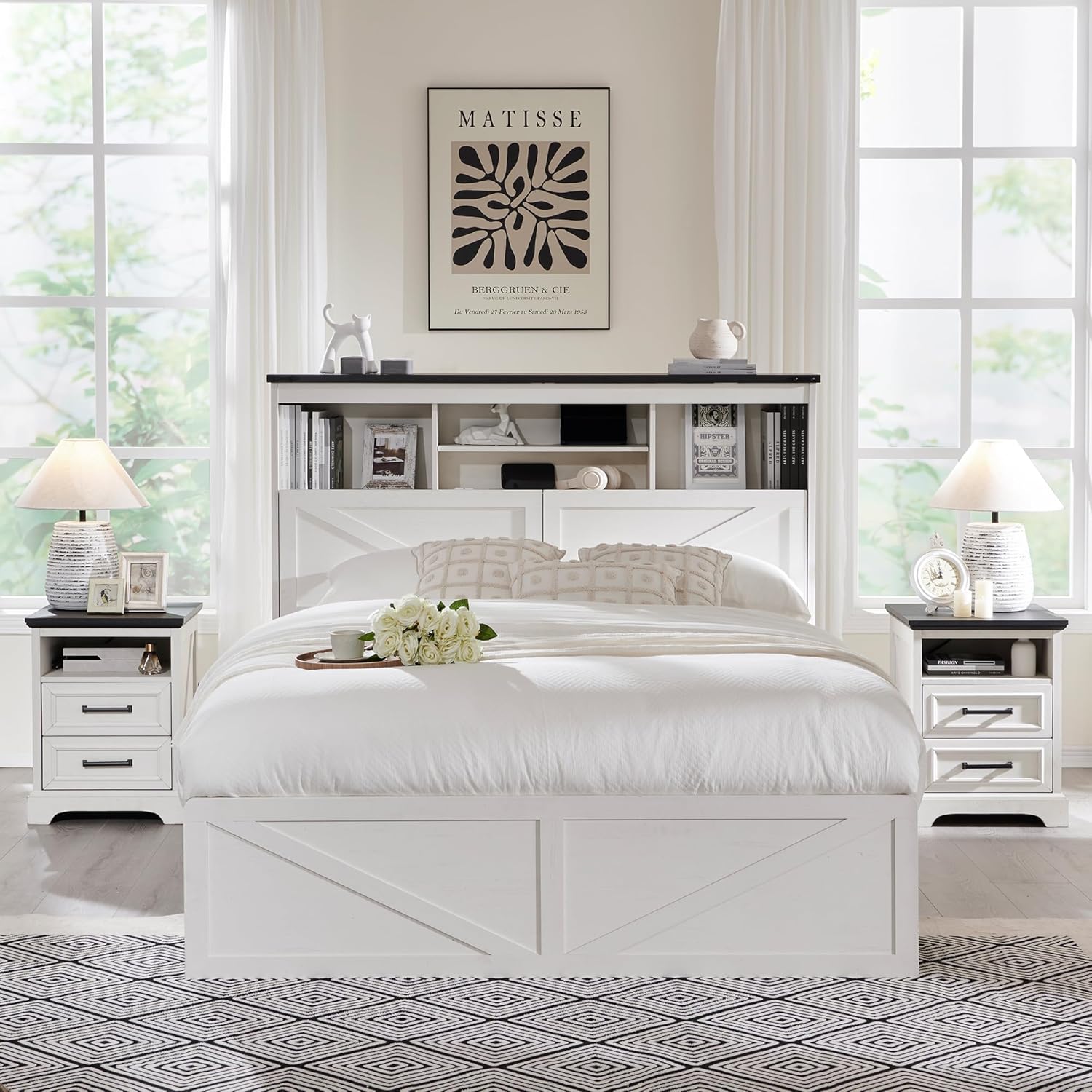 ACCOHOHO Queen Bed Frame Farmhouse with 52