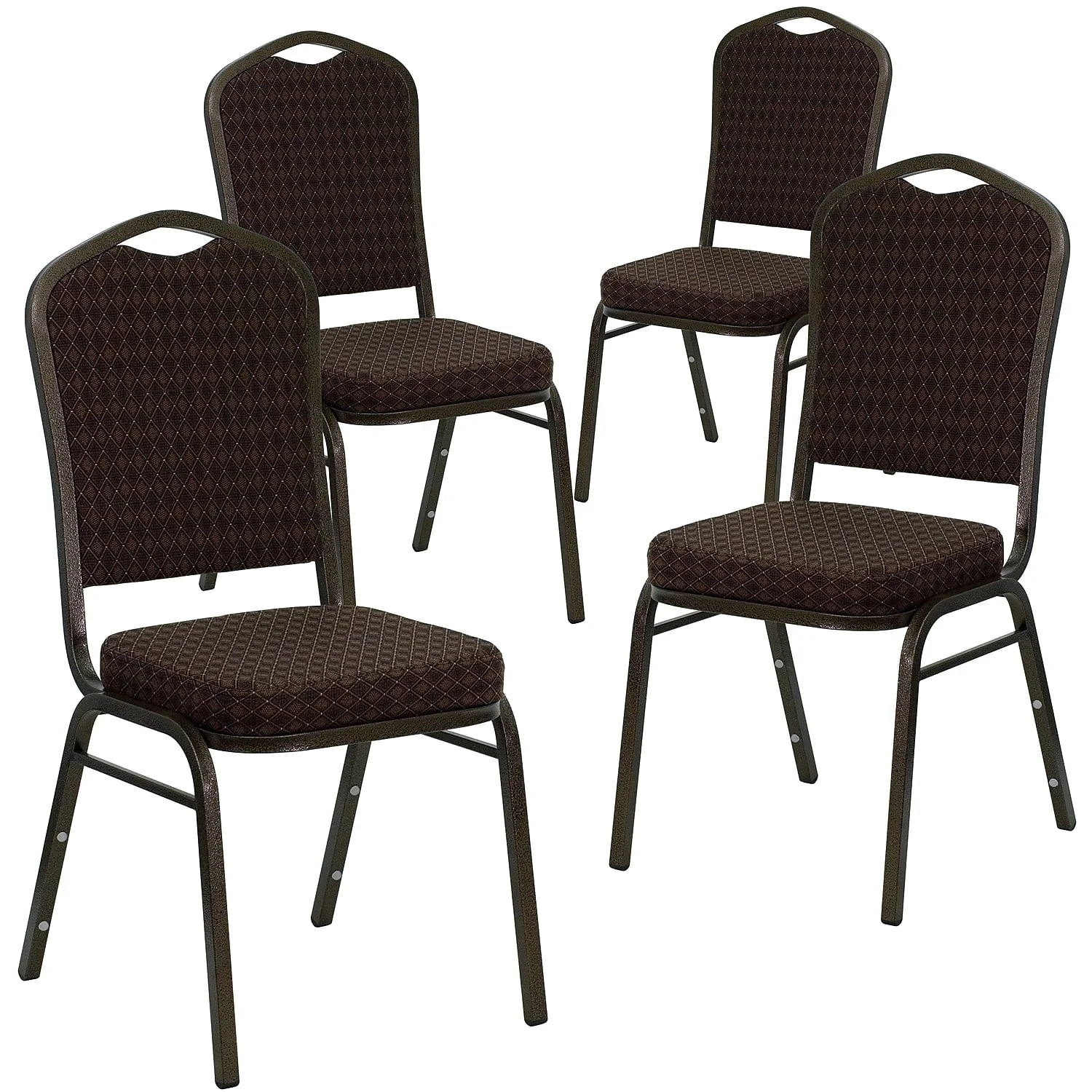 Flash Furniture 4 Pack HERCULES Series Crown Back Stacking Banquet Chair in Black Patterned Fabric - Gold Vein Frame - Image 17