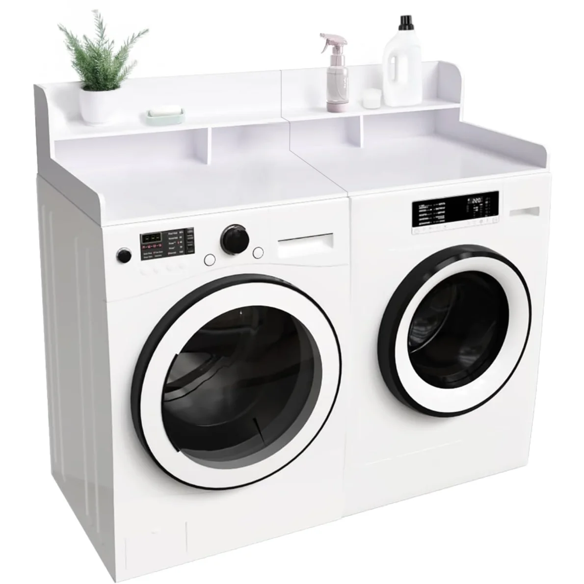 Modern Washer Dryer Countertop with 2-Tier Shelf,Laundry Room Countertop Organization Storage with 2.75" H Guard Edge Rails,Non-Slip Pad,Waterproof and Easy to Clean,54"W x 27.55"D,Natural Wood - Image 21