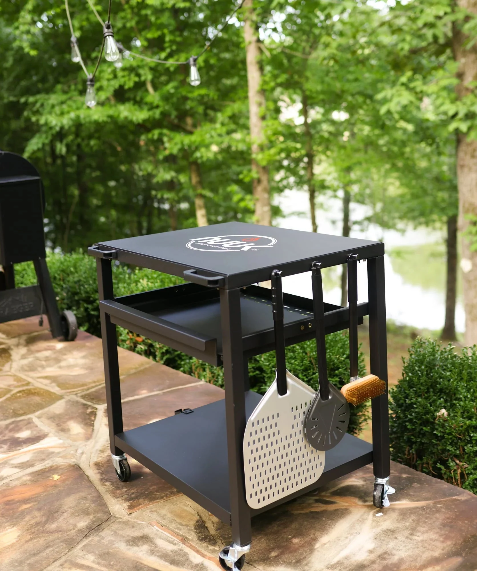 NUUK Three-Shelf Heavy Duty Rolling Outdoor Pizza Oven Table, 24 in x 30 in Steel - Image 6 NUUK Three-Shelf Heavy Duty Rolling Outdoor Pizza Oven Table, 24 in x 30 in Steel - Image 6