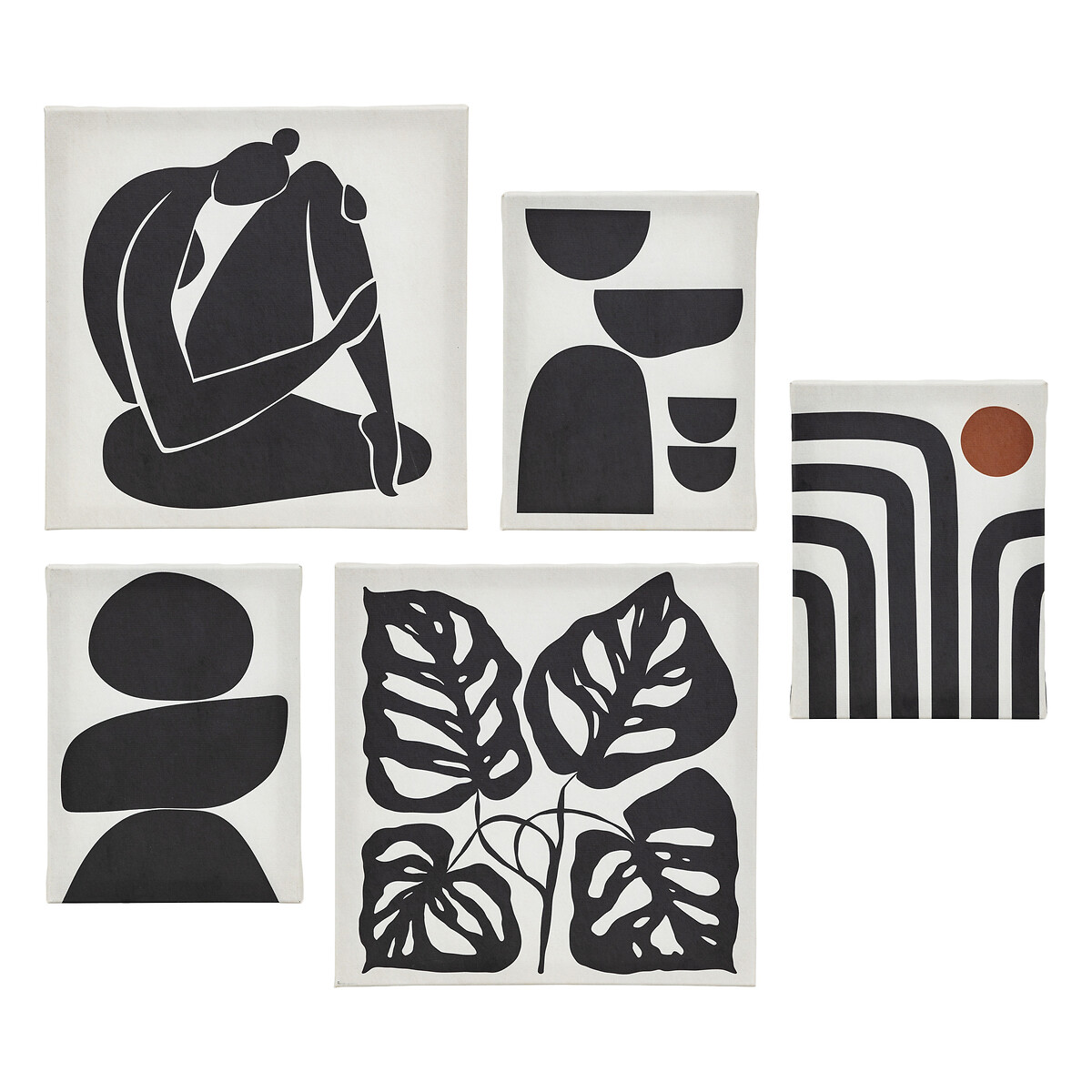 Set of 5 printed canvases "Cynthia" Black and white, 15x20/25x25 cm