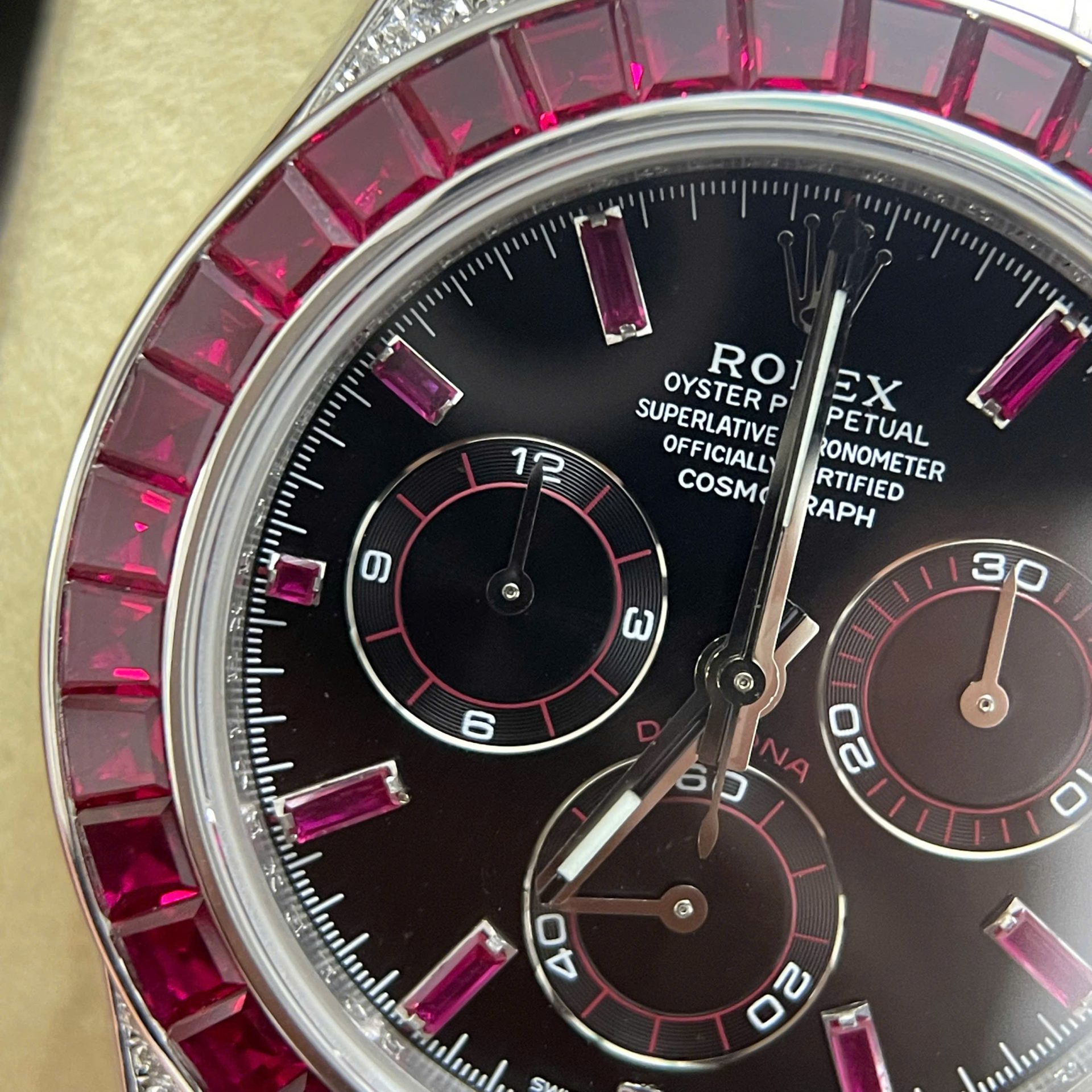 Rolex Daytona 126599TRU Replica Watch 18K Solid Gold + Natural Ruby + Natural Diamonds Custom 40mm - Elite Watch Atelier