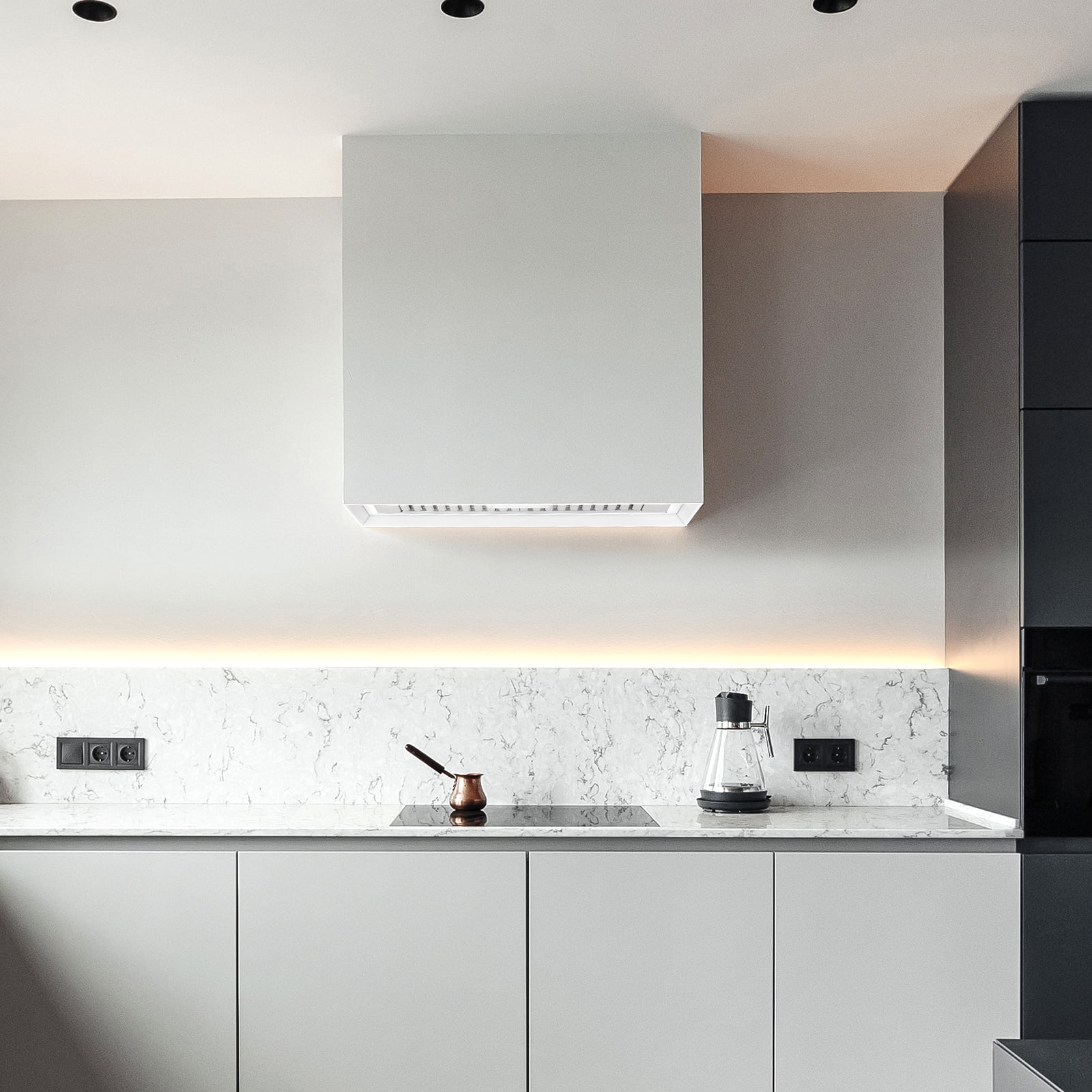 Akicon Stainless Steel Range Hood, Modern Box Kitchen Hood with Powerful Vent Motor, Wall Mount, 30��W*30��H*14D, Signal White