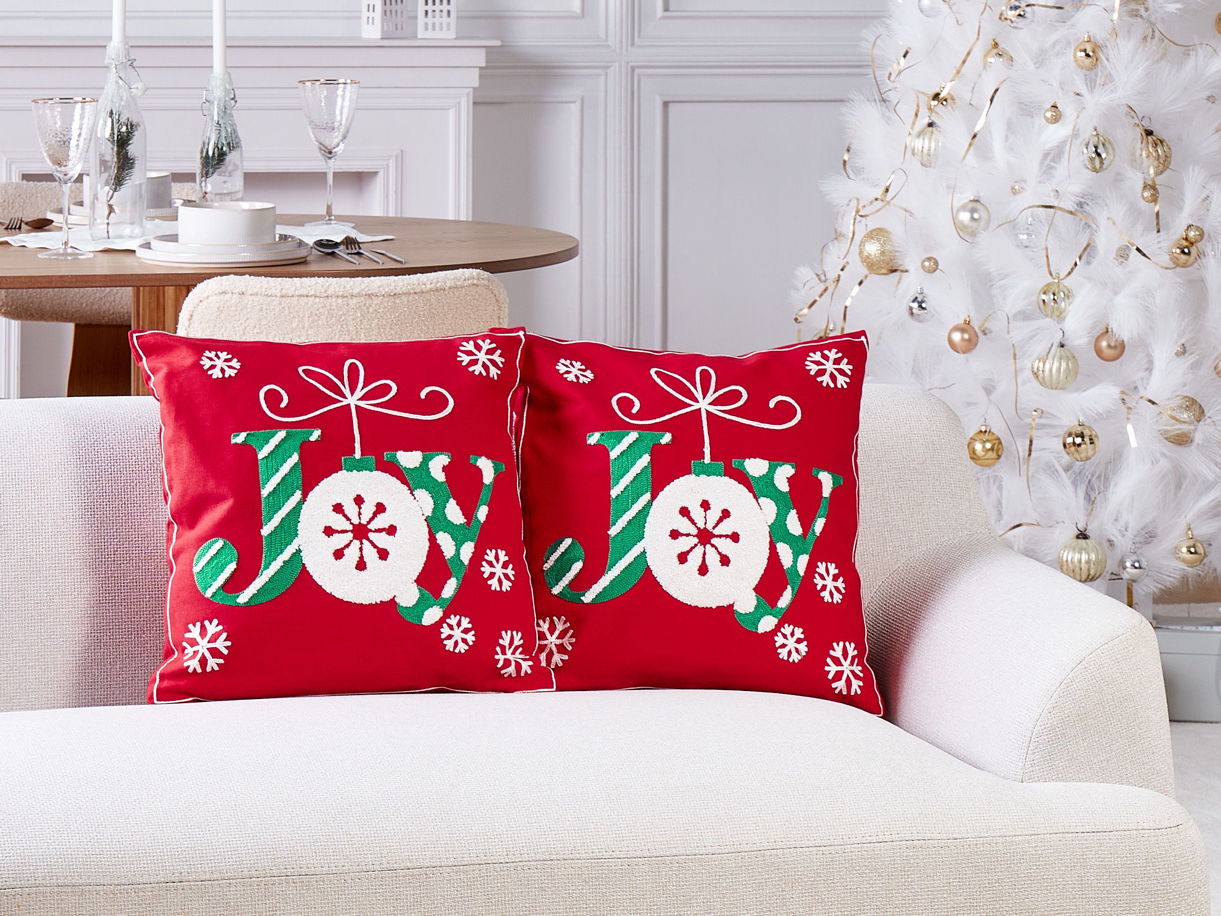 Set of 2 Decorative Cushions GINGERBREAD Cotton 45 x 45 cm Red Christmas Motif