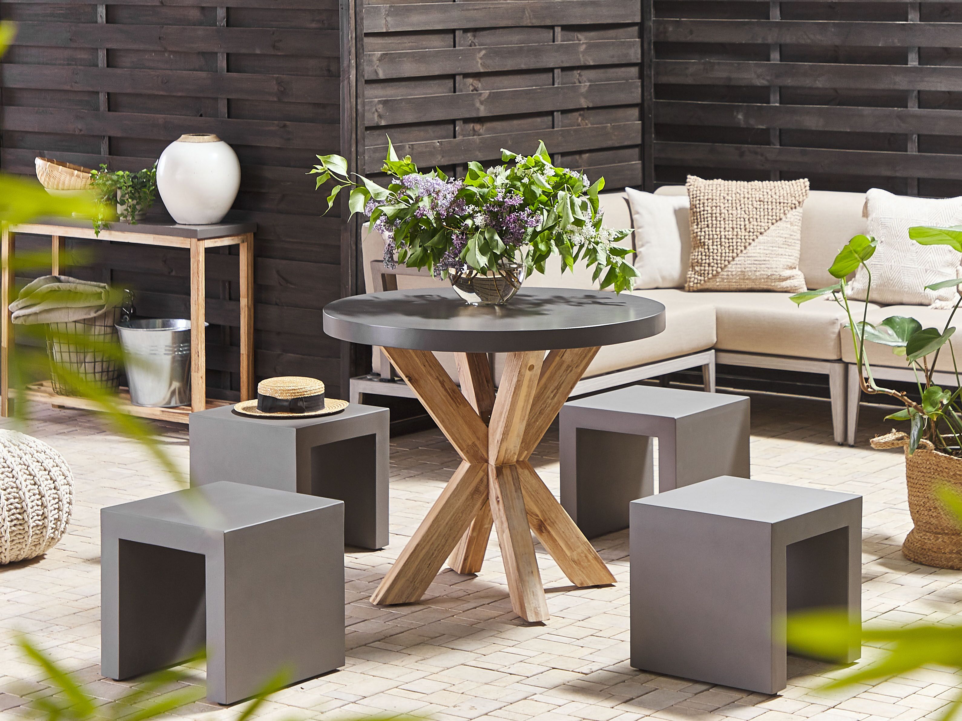 Garden Dining Set with Stools 4 Seater OLBIA/TARANTO Concrete Grey