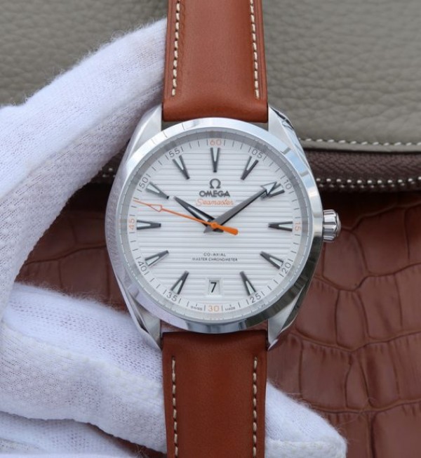 Replica Omega XF Aqua Terra Master White Textured Dial Orange Hands Leather A8900 - Elite Watch Atelier