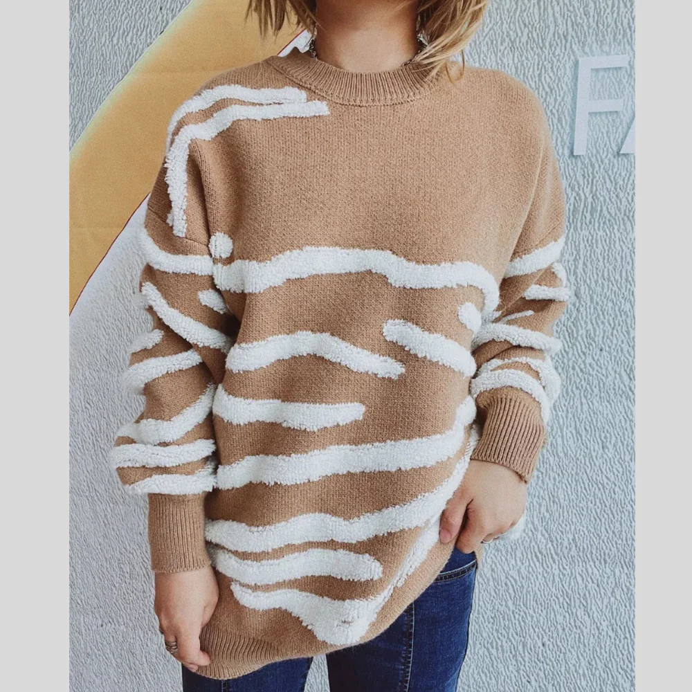 Contrast Round Neck Long Sleeve Sweater - ZKZOOK