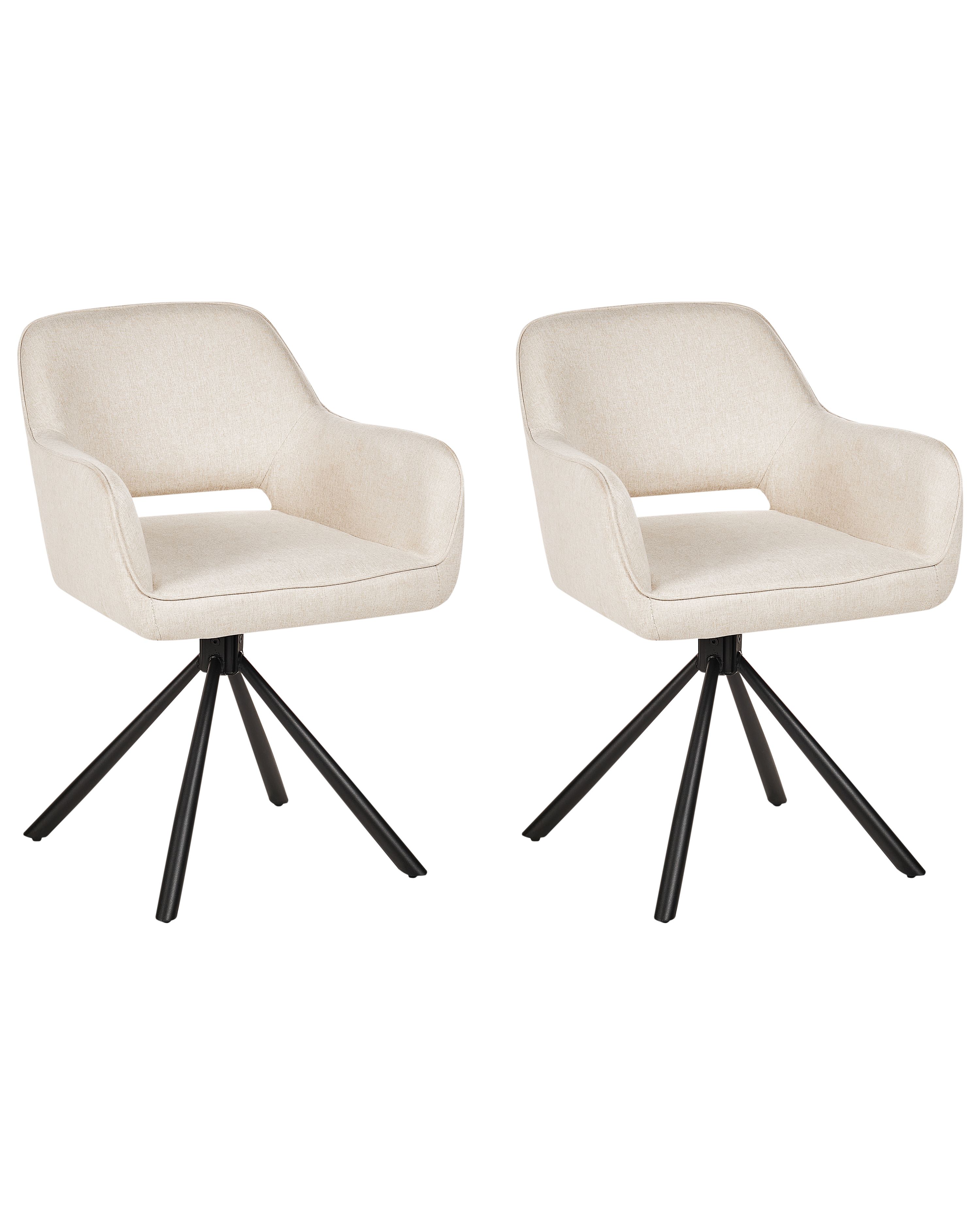 Set of 2 Dining Chairs Swivel LOURES Fabric Light Beige
