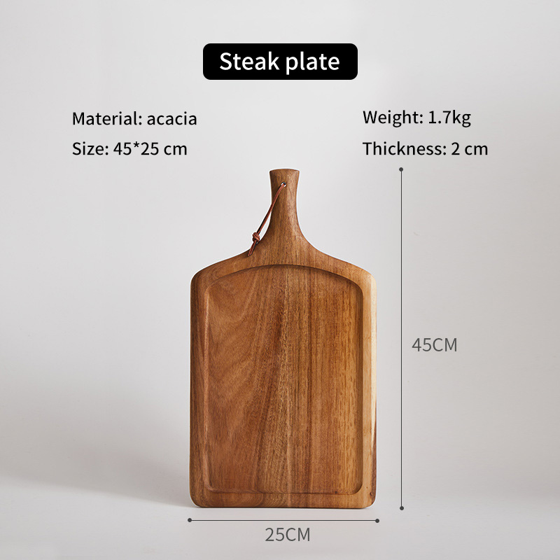 Wholesale Kitchen Restaurant Wooden Pizza Board Walnut Acacia Wood Square Steak Plate With Handle