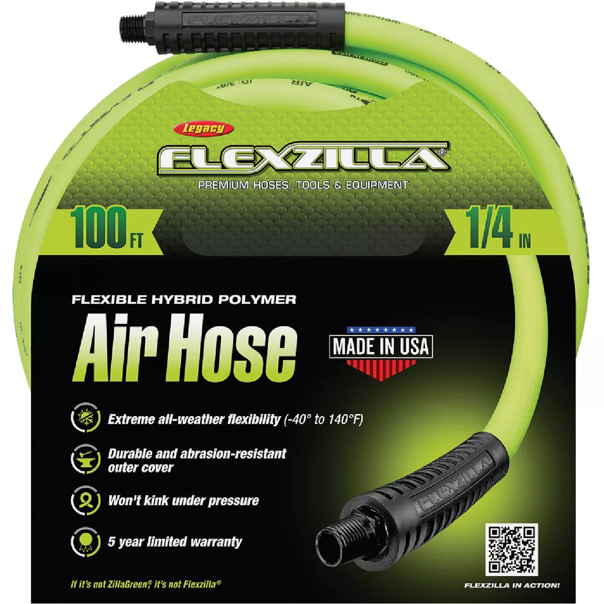 Flexzilla 1/4 In. x 100 Ft. Polymer-Blend Air Hose with 1/4 In. MNPT Fittings