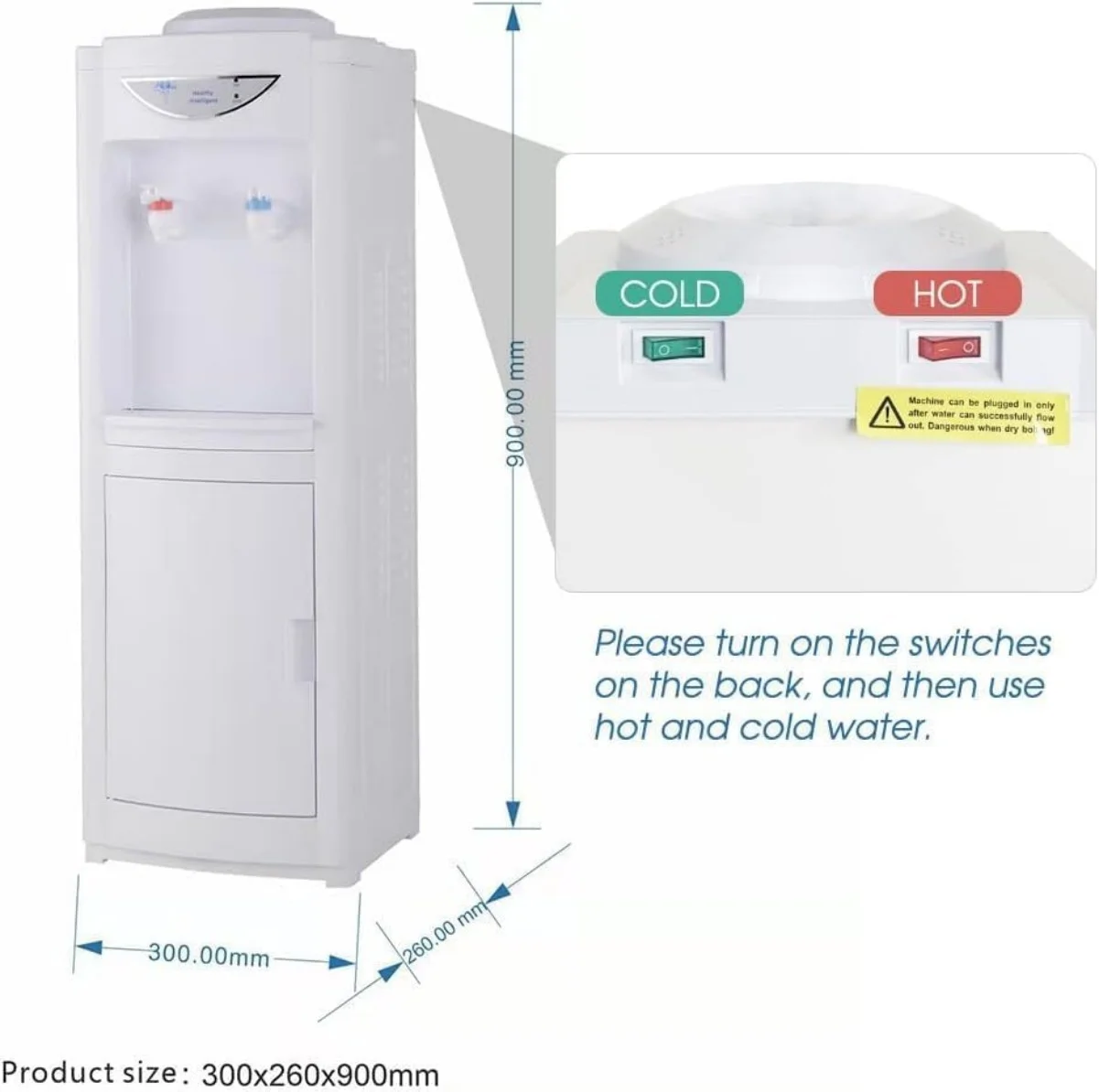 Water Cooler Dispenser, 3 or 5 Gallon Top Loading Hot/Cold Water Cooler Dispenser with Child Safety Lock & Storage Cabinet for Kitchens, Indoor Home Office Use, White