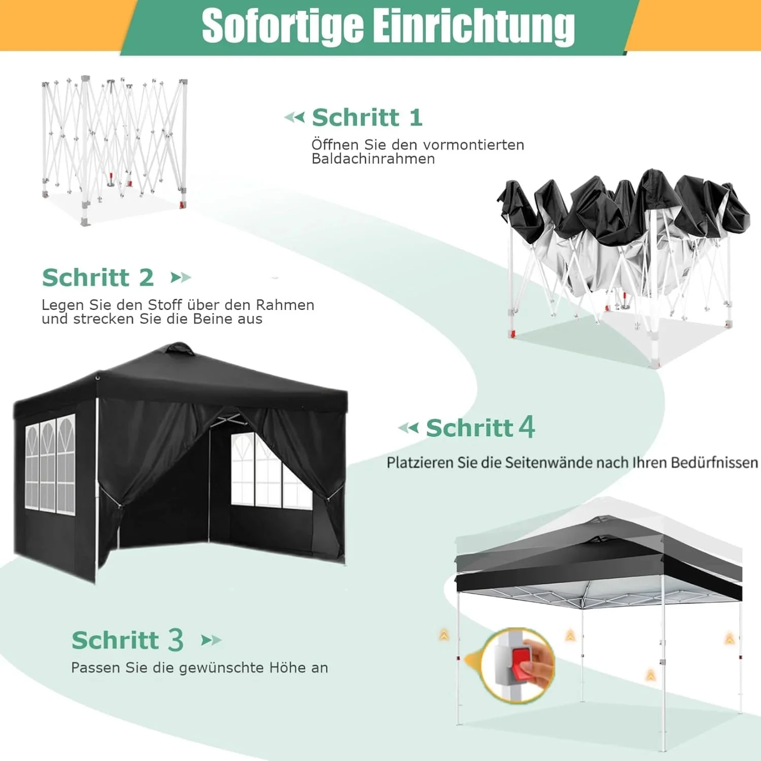 COBIZI 10x10 EZ Pop up Canopy Gazebo with Sidewalls,Pop up Canopy Tent Instant Shelter for Outdoor Party Camping Backyard Beach with Air Vent ,Carry Bag,Stakes,Ropes,Black - Image 4
