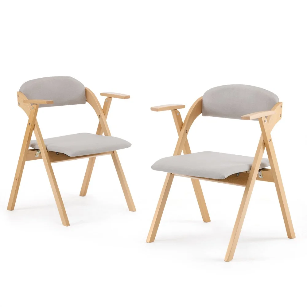IVV 2-Pack Beechwood Folding Chairs with Cushioned Seat and Backrest, No-Assembly Guest Chairs for Home, Office, or Events (Beige) - Image 12