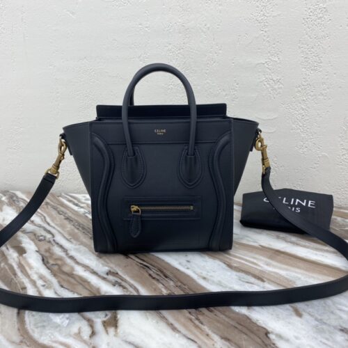 Celine Nano Luggage Bag In Drummed Black For Women 8in/20cm 189243DRU.38NO