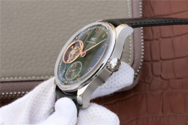 Replica IWC Portuguese Tourbillon IW5463 SS YLF Green Dial RG Markers Black Leather Strap A98900 - Top club
