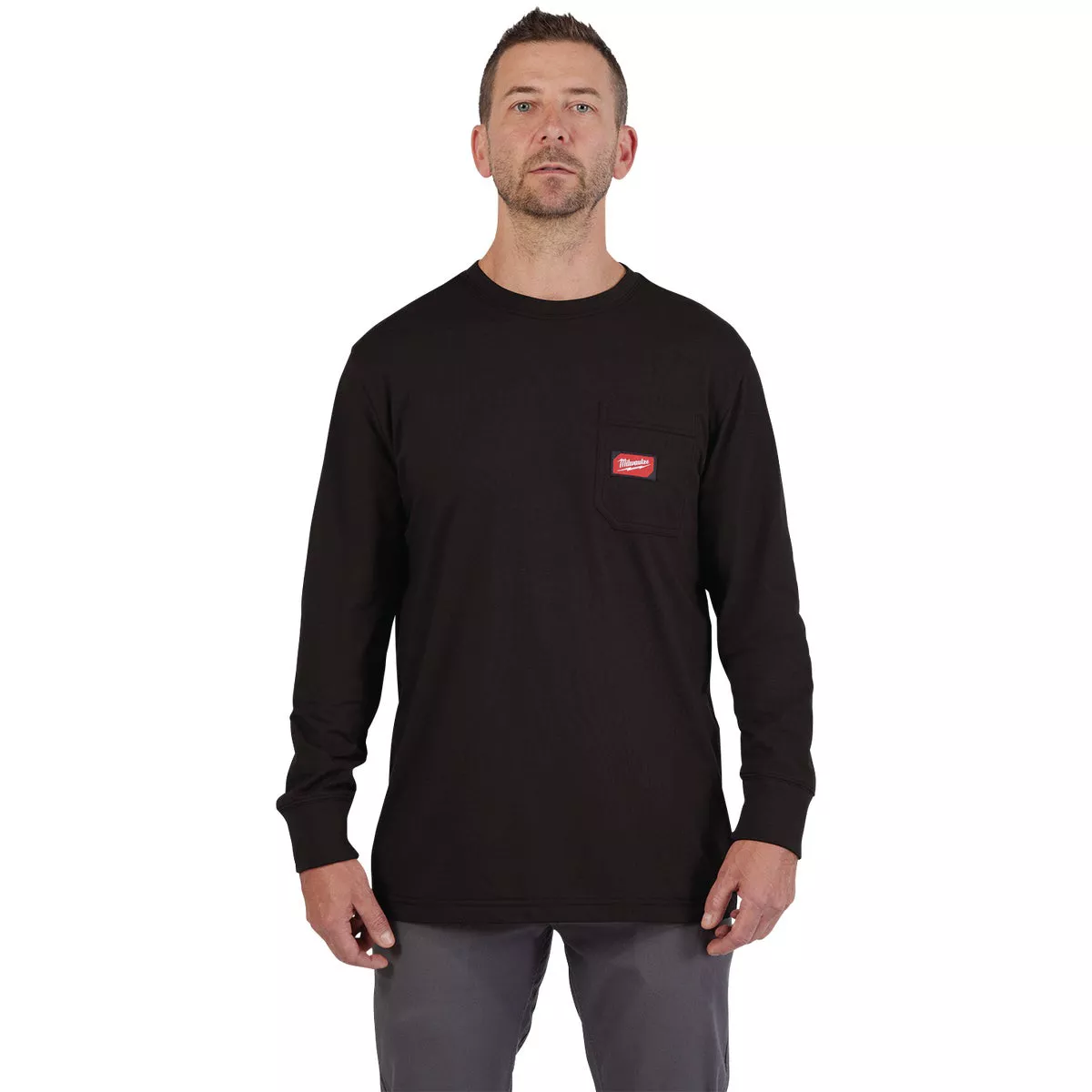 Milwaukee GridIron Medium Black Long Sleeve Heavy-Duty Pocket T-Shirt