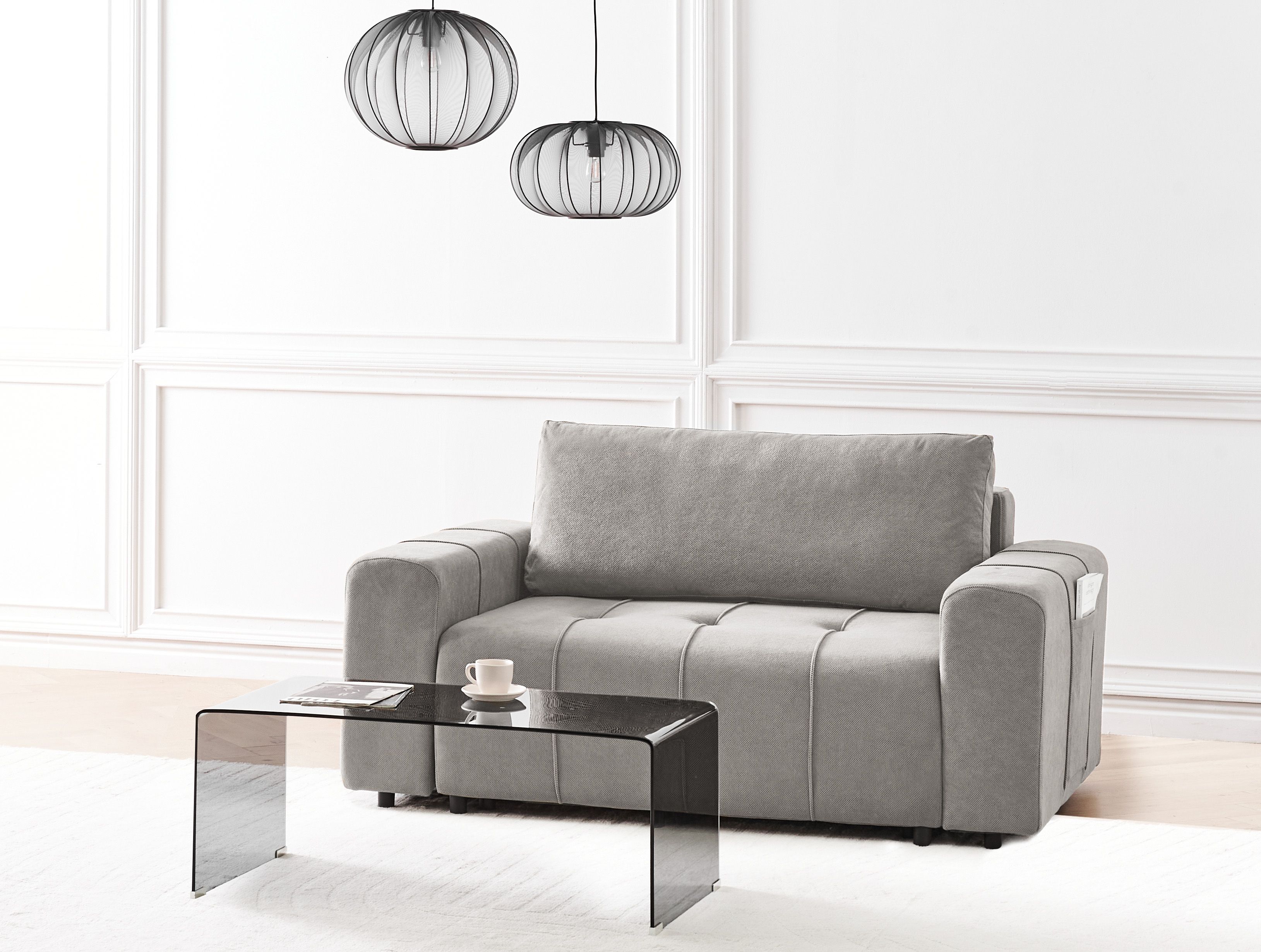 Sofa Bed 2 Seater INNVIK Fabric Light Grey with Storage